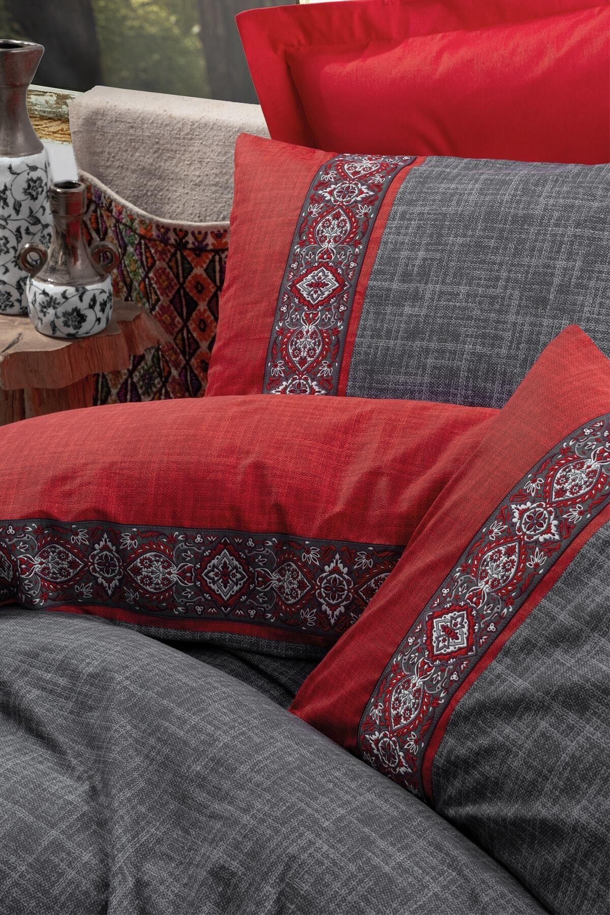 Folk Art Çift Kişilik Nevresim Takımı Ardil Kırmızı
