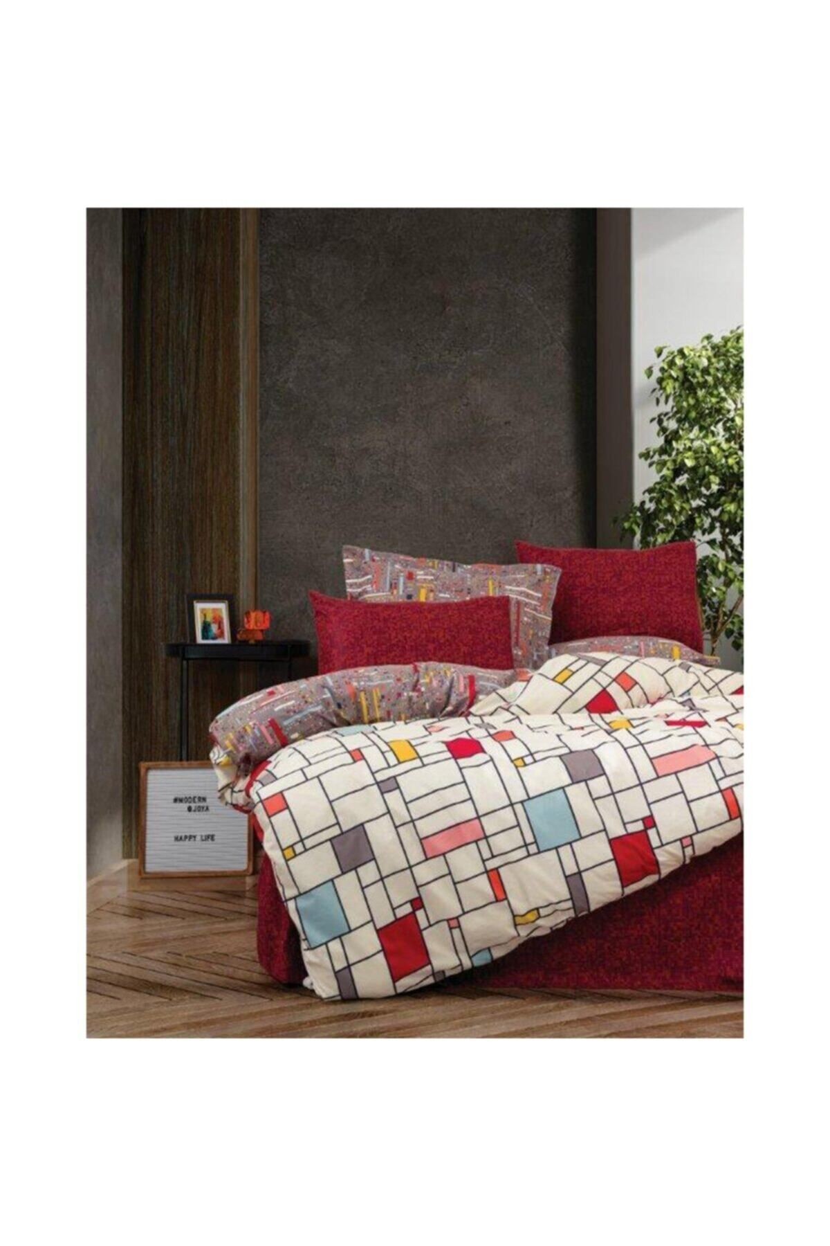 Modern Ranforce Çift Kişilik Nevresim Takımı Joya-bordo