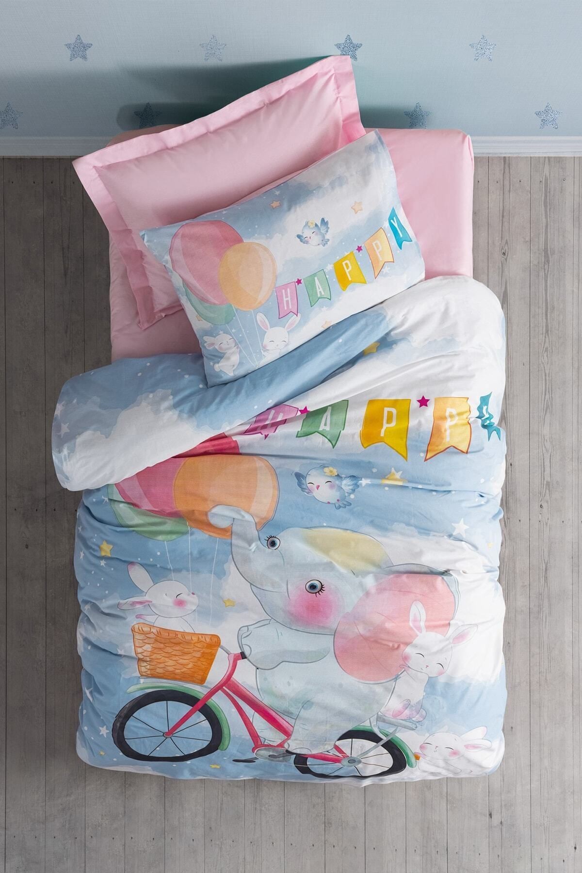 Junior Tek Kişilik Nevresim Takımı Happy Pembe