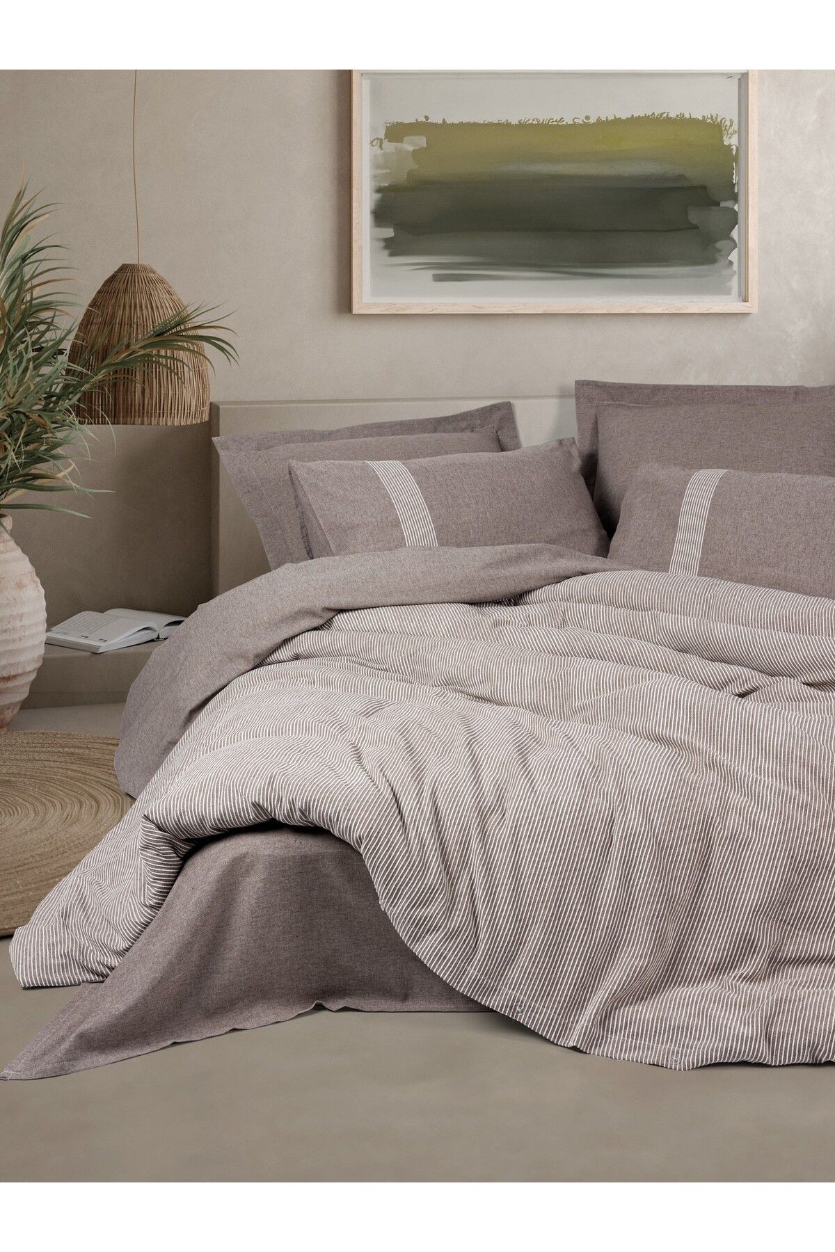 Ribbed Çift Kişilik Nevresim Takımı Linje Kahve