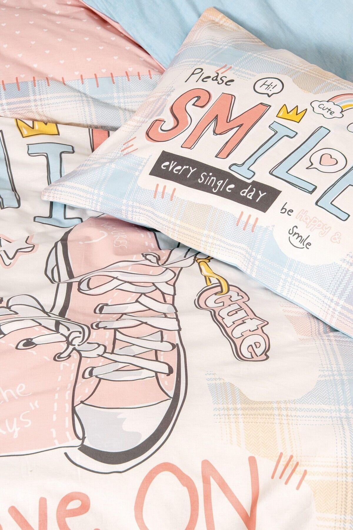 Genç Odası Tek Kişilik Nevresim Takımı Smile Mint