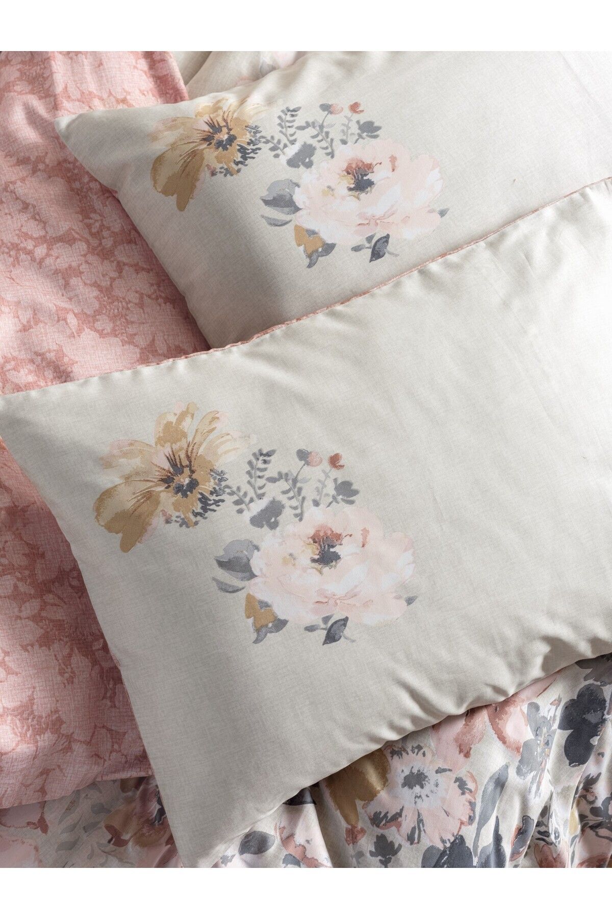 Saten Çift Kişilik Nevresim Takımı Dalya Pudra