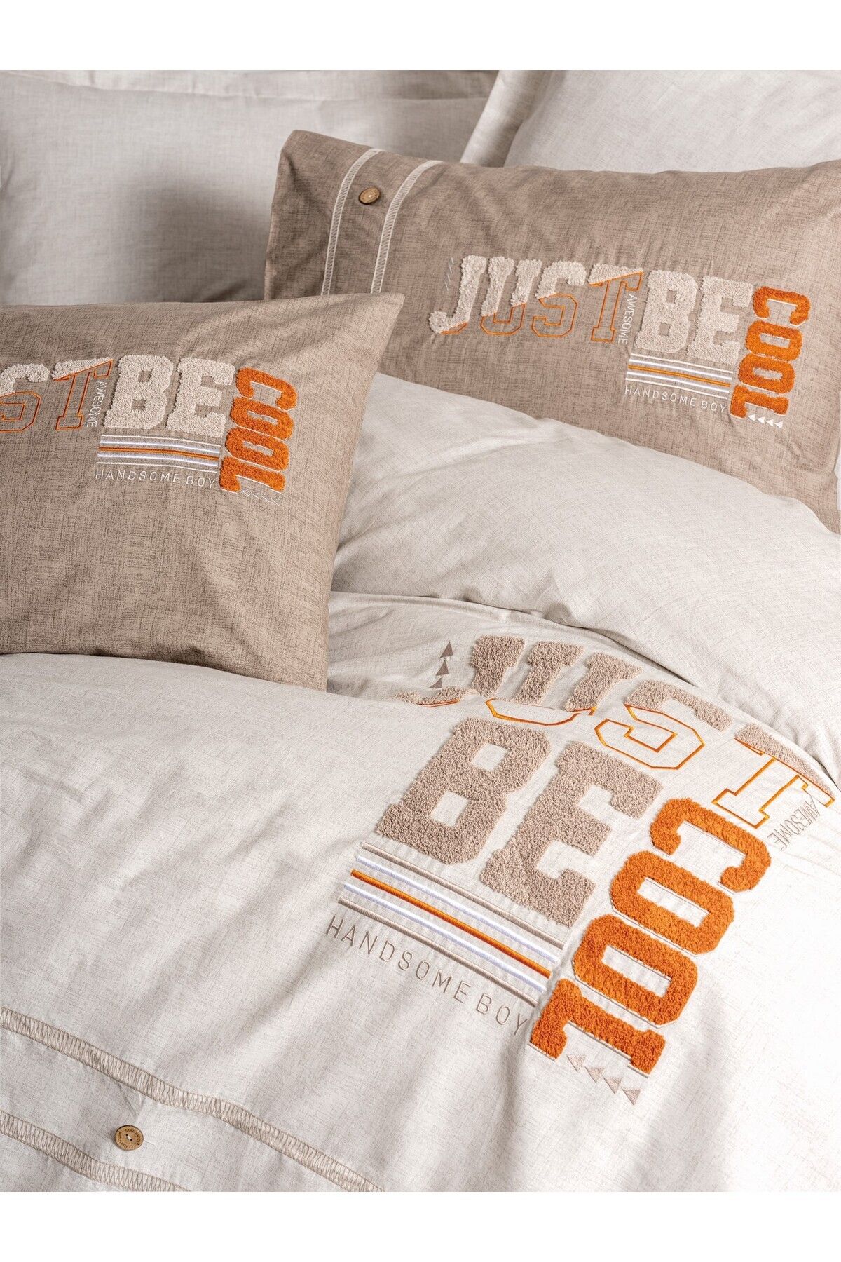 Mood Nakışlı Ranforce Tek Kişilik Nevresim Takımı Cool Kahve