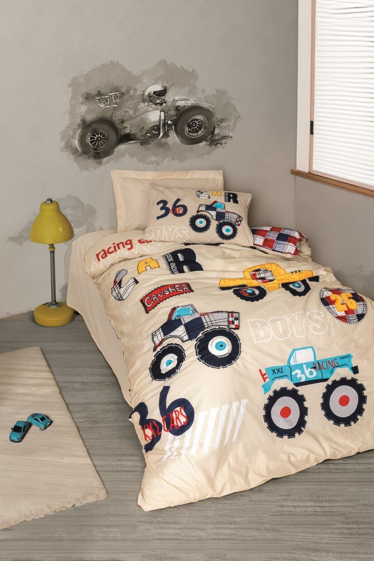 Ranforce Bej Junior Tek Kişilik Nevresim Takımı - Cars