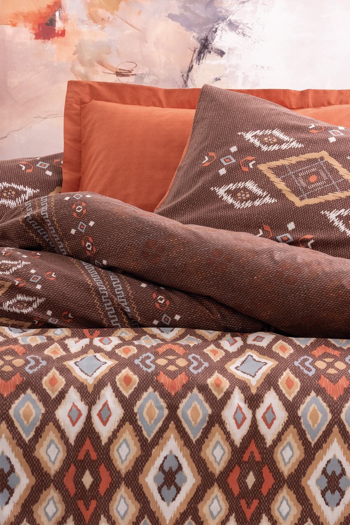 Ethnic Tek Kişilik Nevresim Takımı Belize Kahve