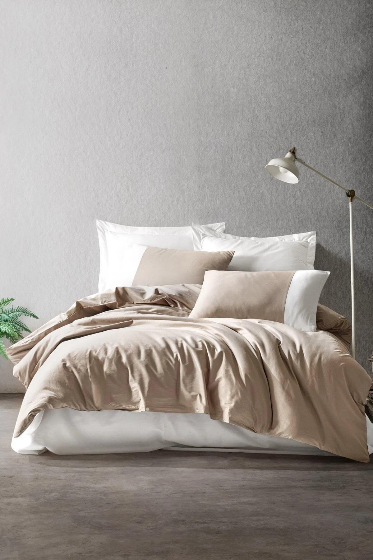 Plain Sport Çift Kişilik Nevresim Takimi Vizon Krem.