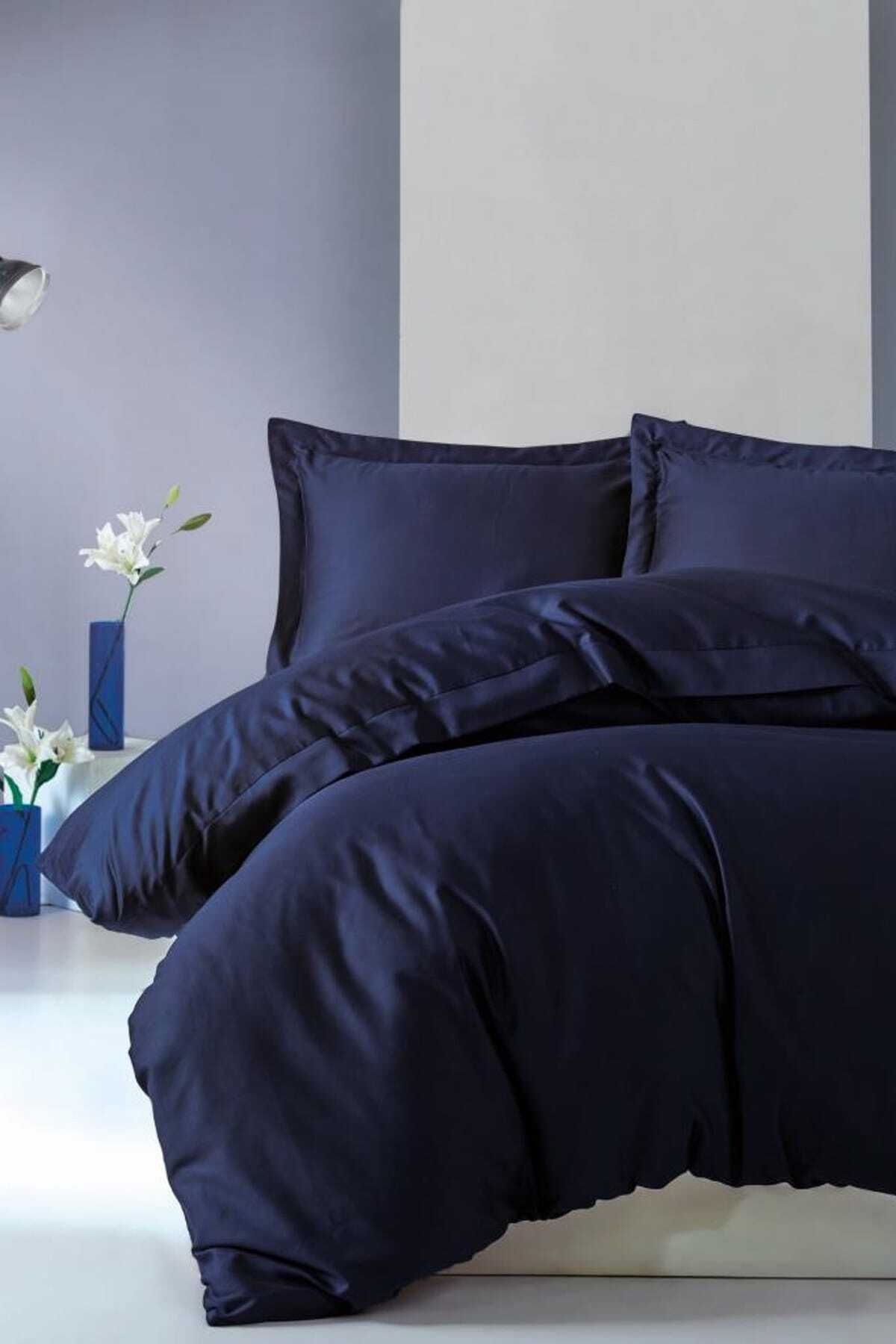 Elegant Saten Çift Kişilik Nevresim Takımı - Lacivert