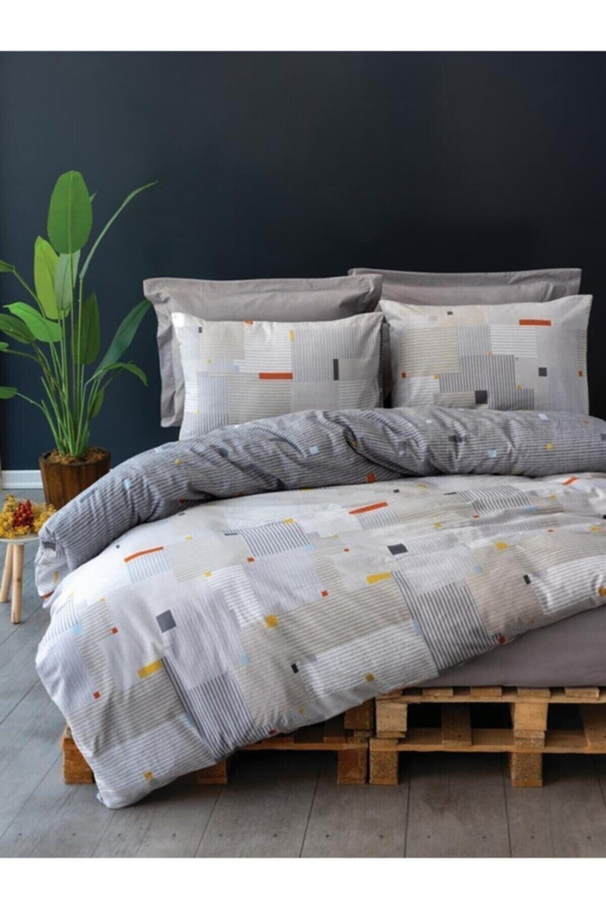 Cottonbox Minimal Tek Kişilik Nevresim Takımı Row Gri