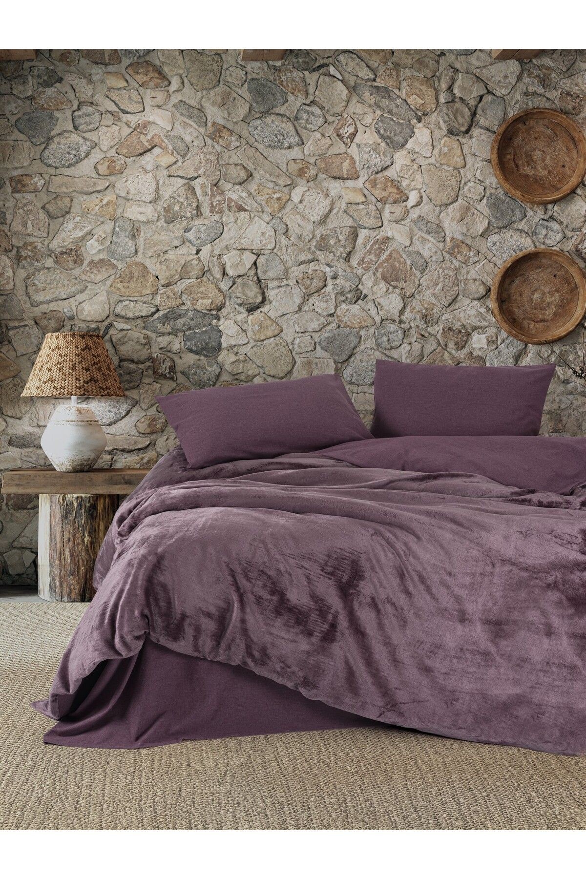 Çift Kişilik Nevresim Takımı Velvet Flossy Mürdüm