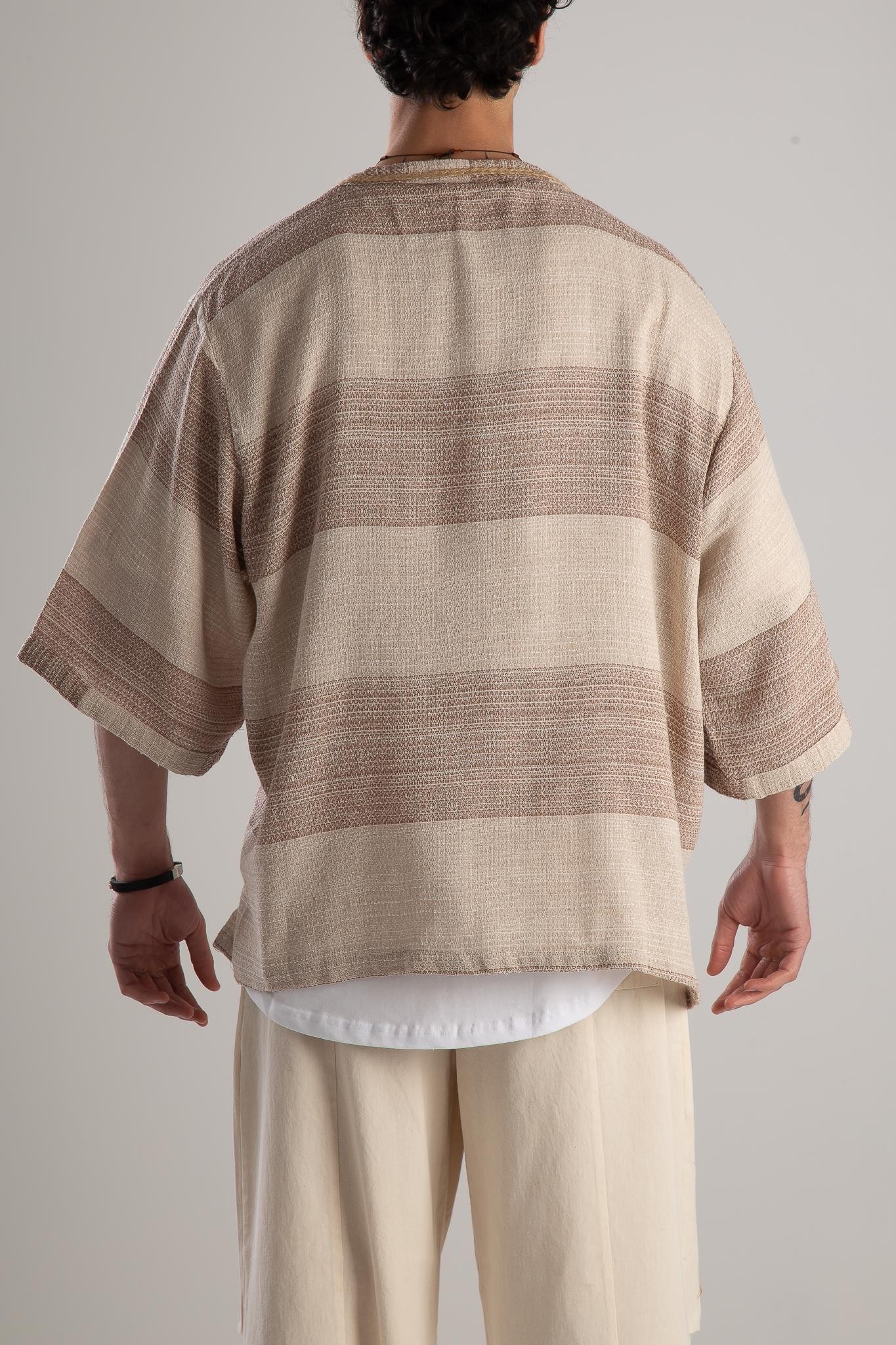 Hasır Detaylı Bohem Kahve Kimono