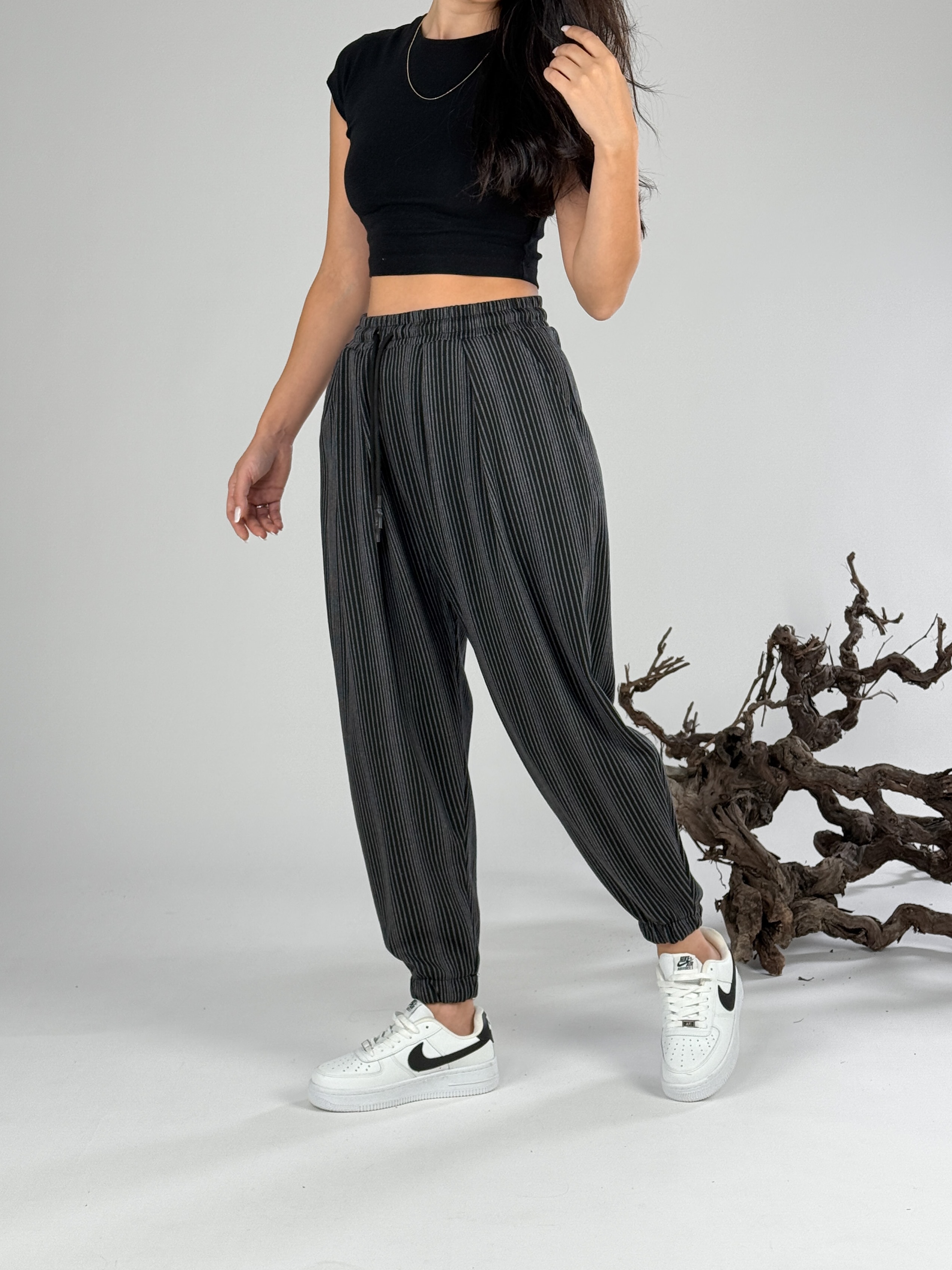 Çizgili Kadın Jogger Pantolon