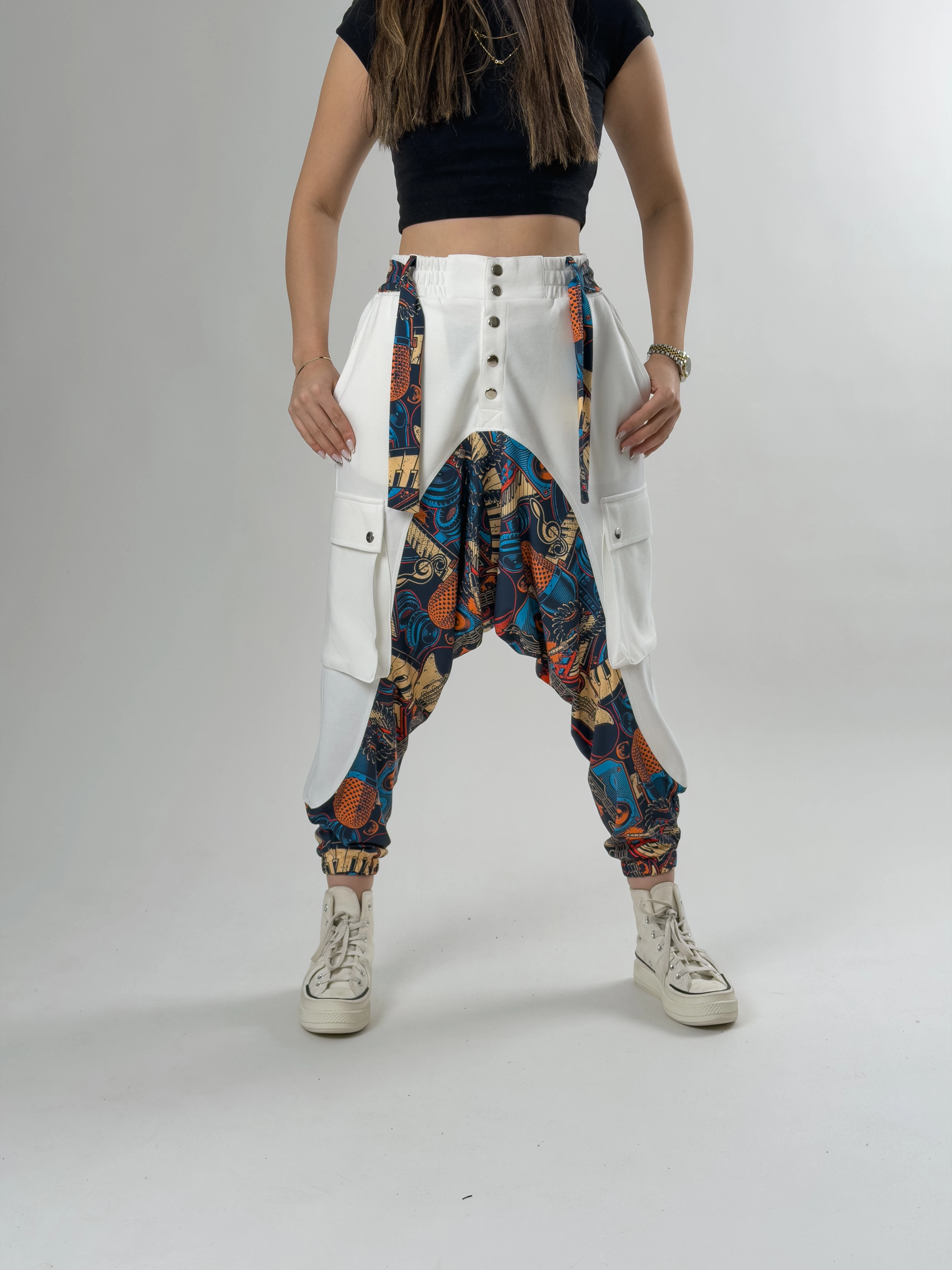 Kadın Garni Tasarım Müzik Desenli Spor Şalvar COC2635