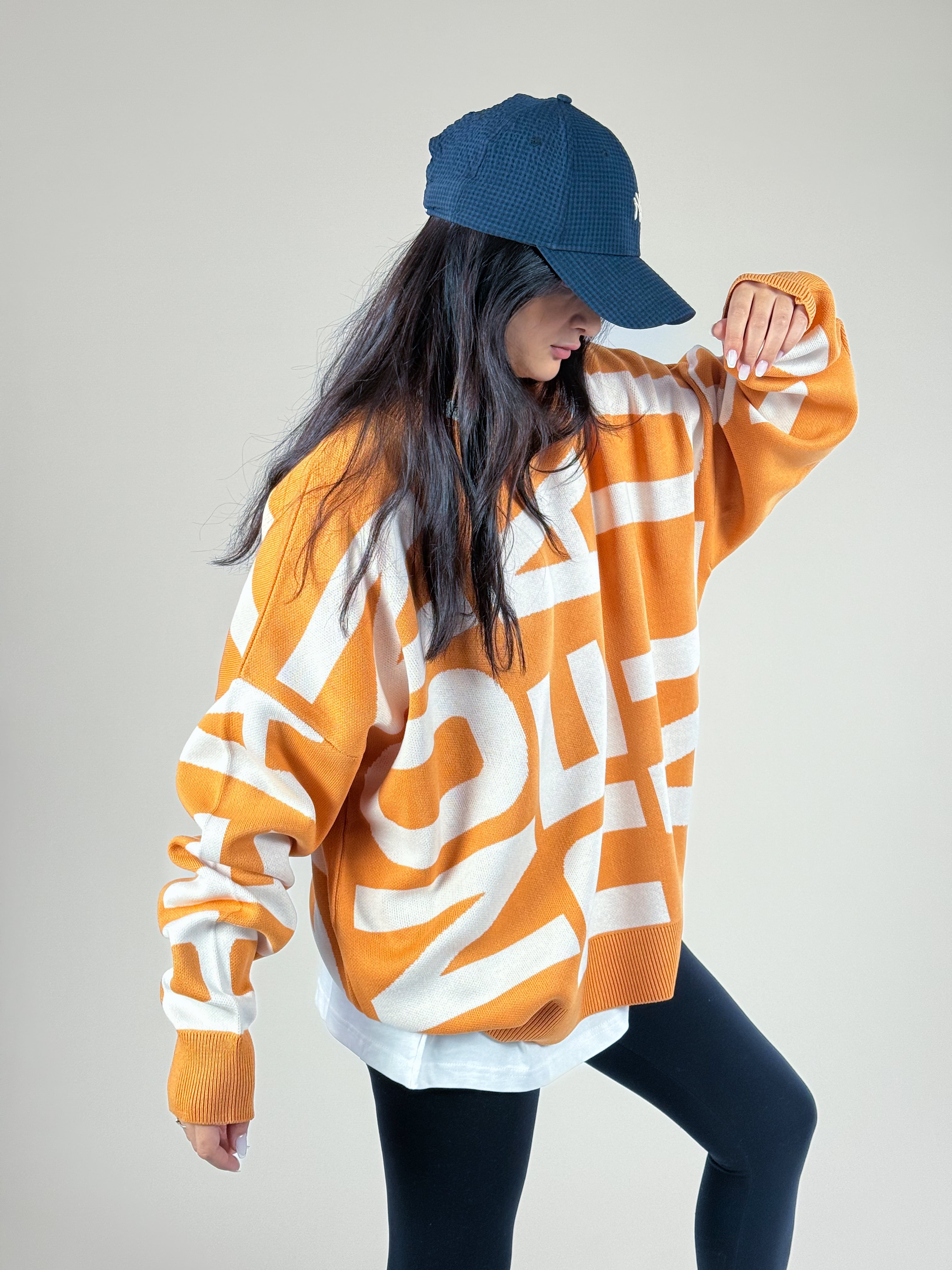 Bold Print Oversize Kadın Turuncu Sweat
