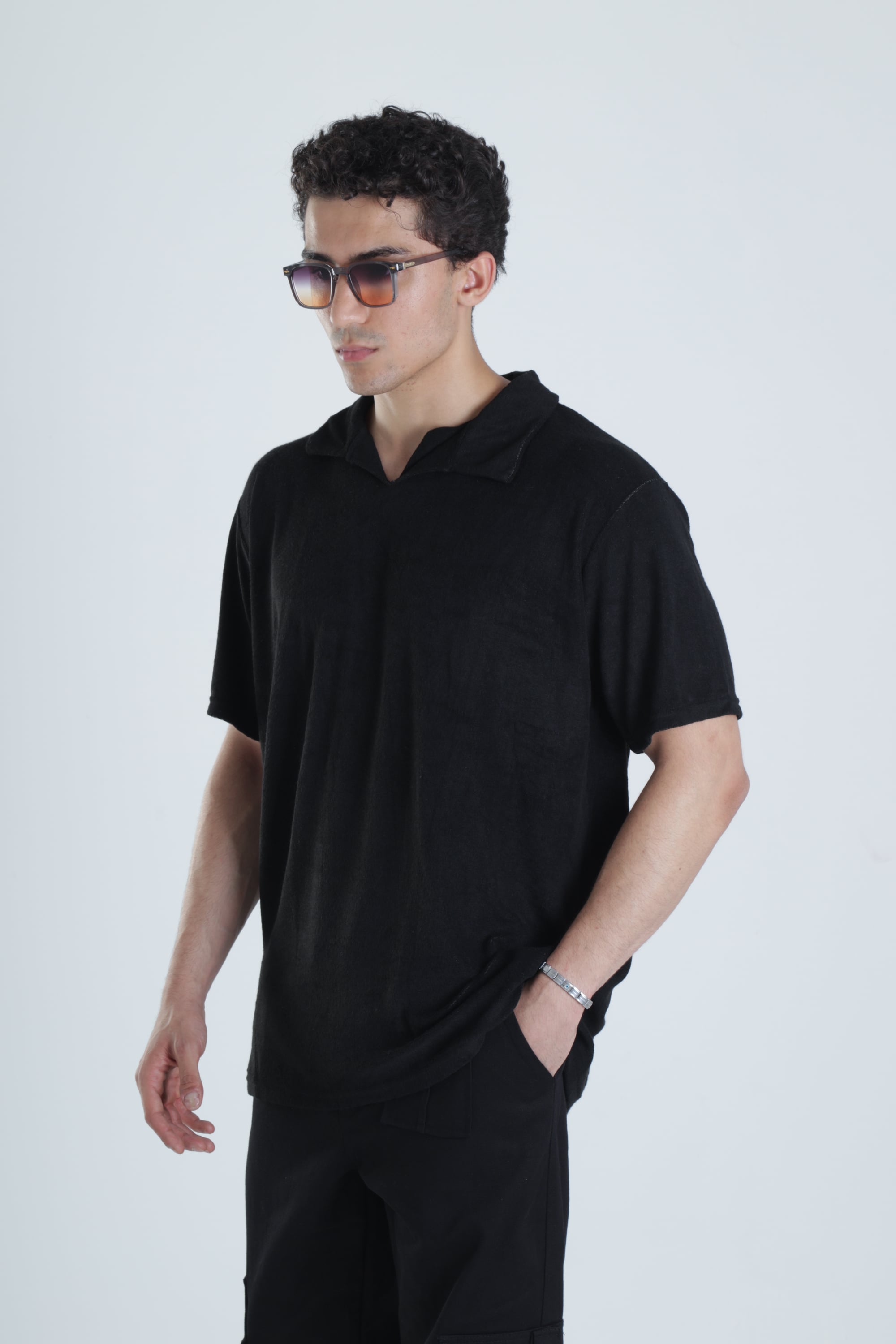 Erkek Siyah T-Shirt Dokuma Kumaş