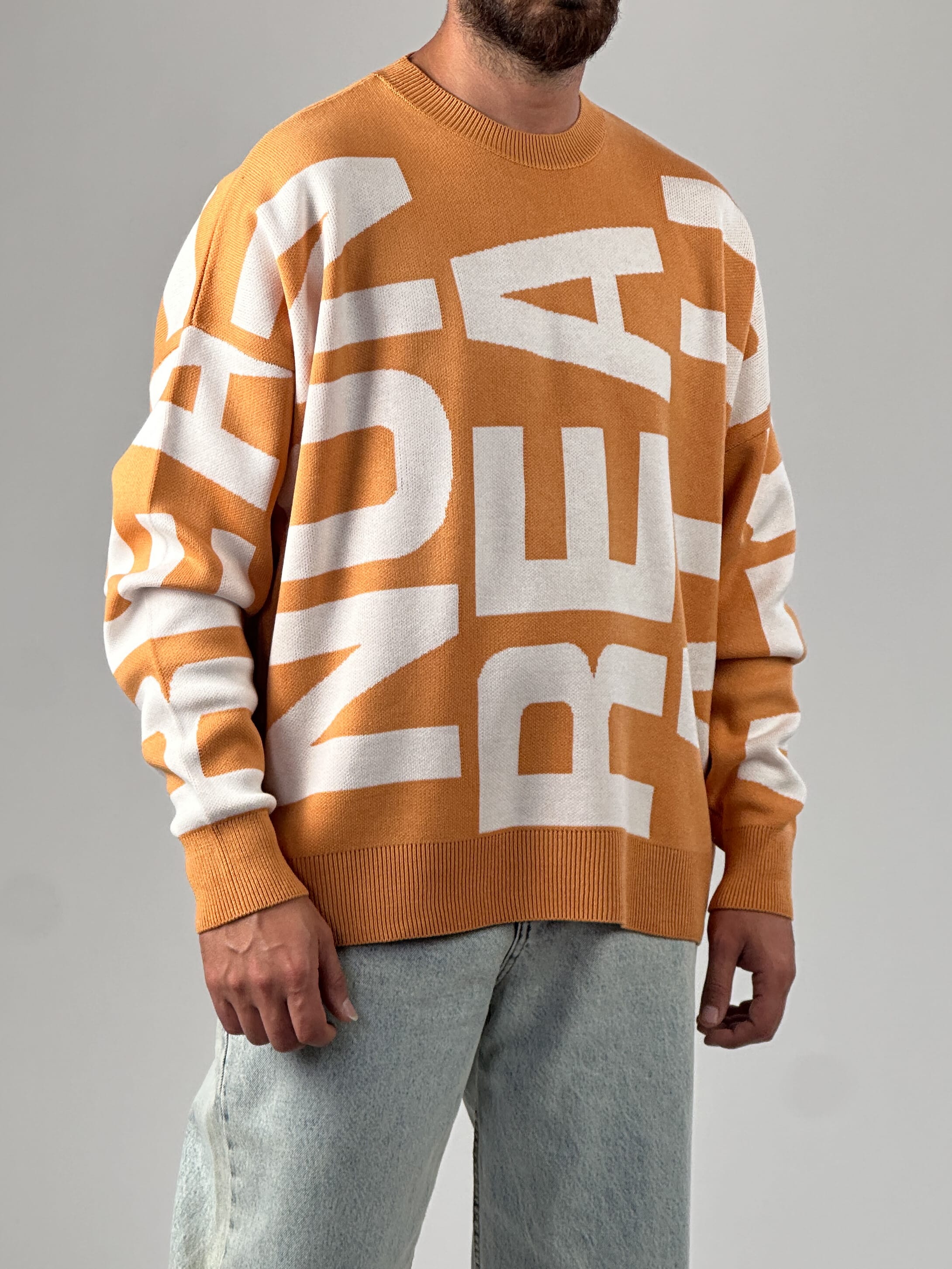 Bold Print Oversize Turuncu Erkek Sweat