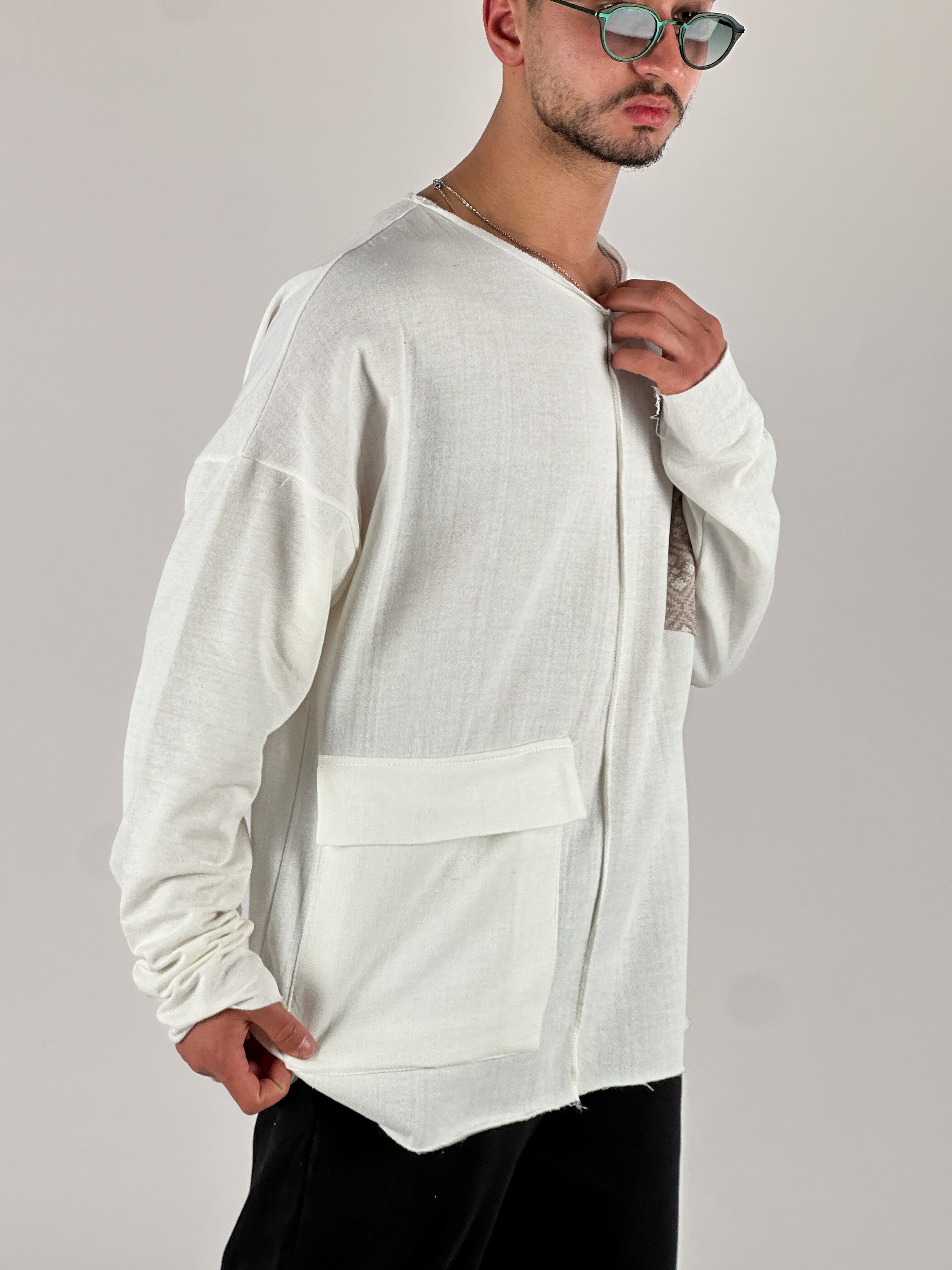 Kahve Cep Detaylı Etnik Tasarım Sweatshirt