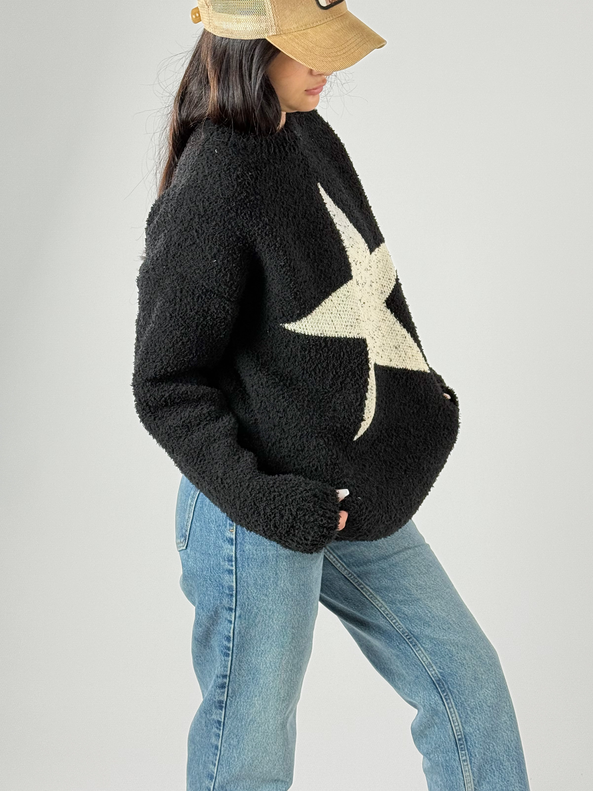 Yıldız Desenli Kadın Peluş Sweatshirt