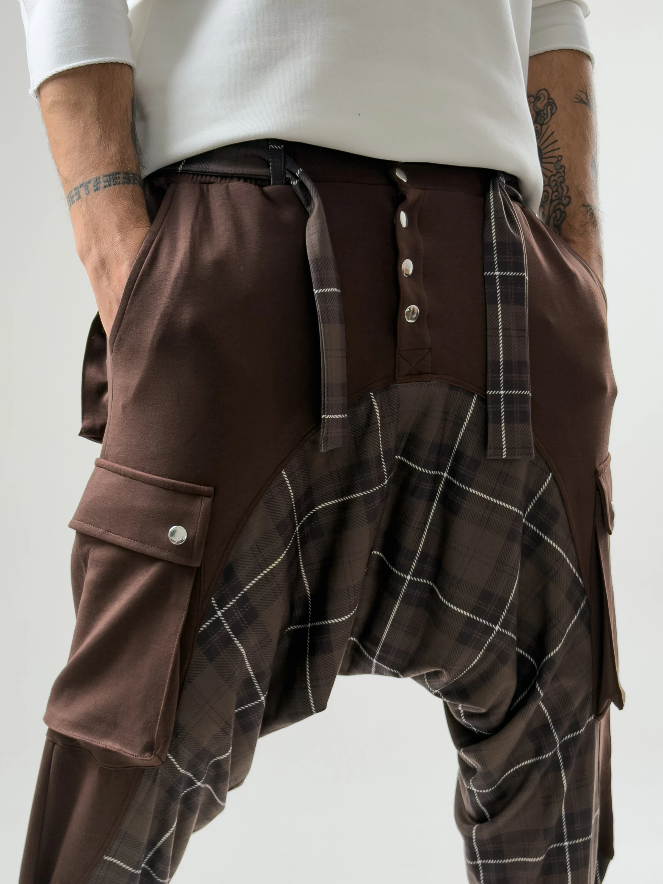 Garni Tasarım Erkek Kahverengi Etnik Desenli Spor Şalvar COC2616