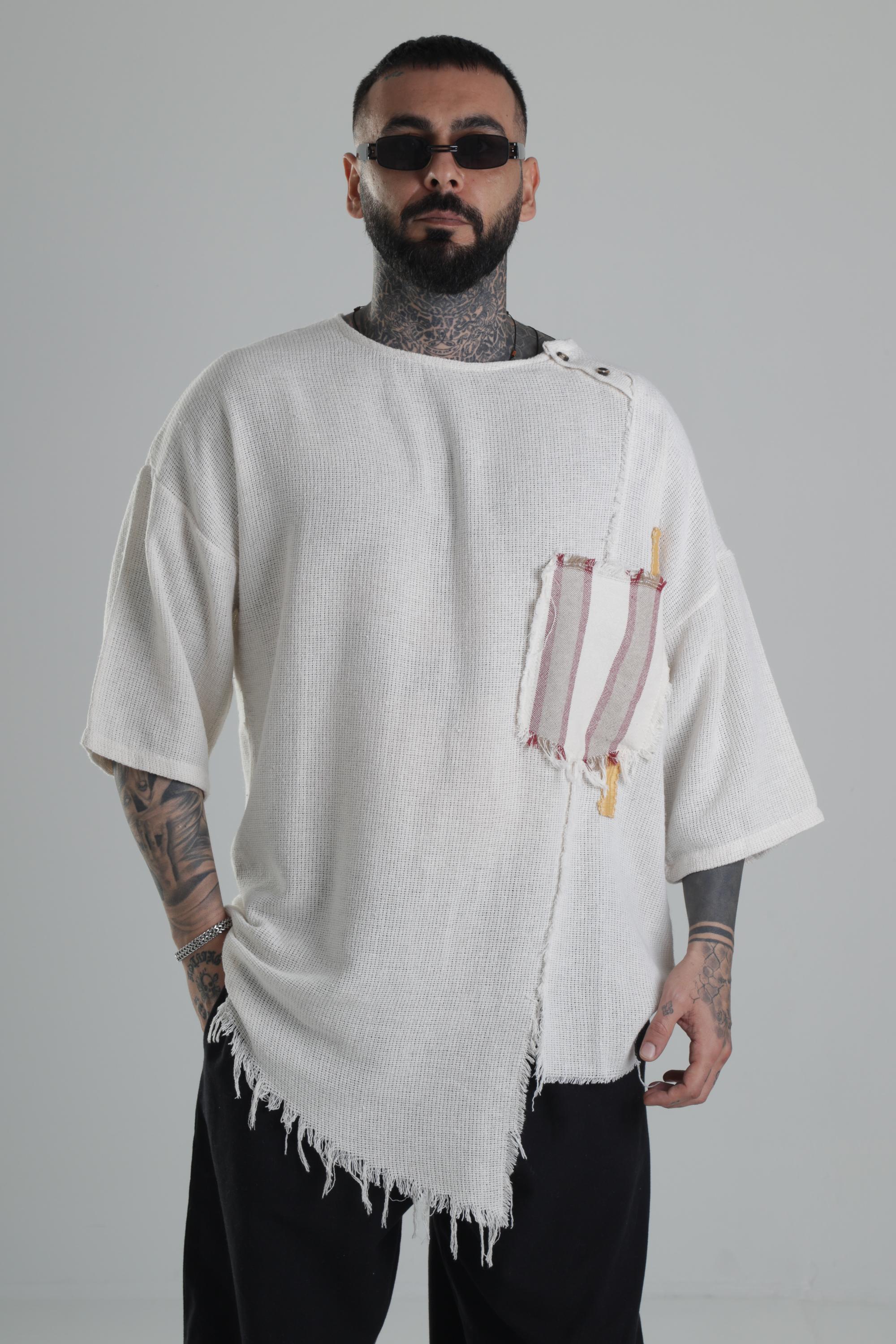 Bordo Cep Detaylı Oversize T-Shirt
