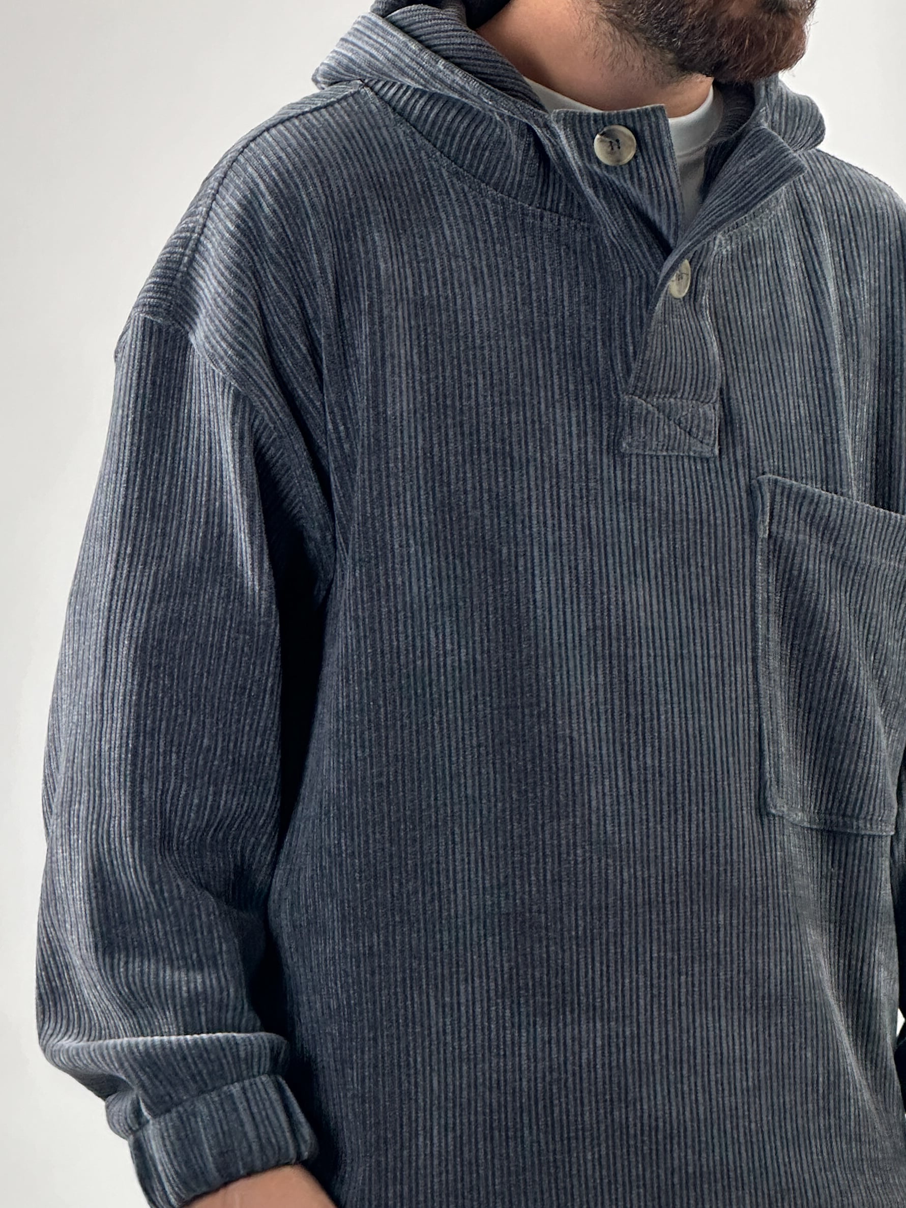 Kadife Dokulu Antrasit Oversize Kapüşonlu Erkek Sweatshirt