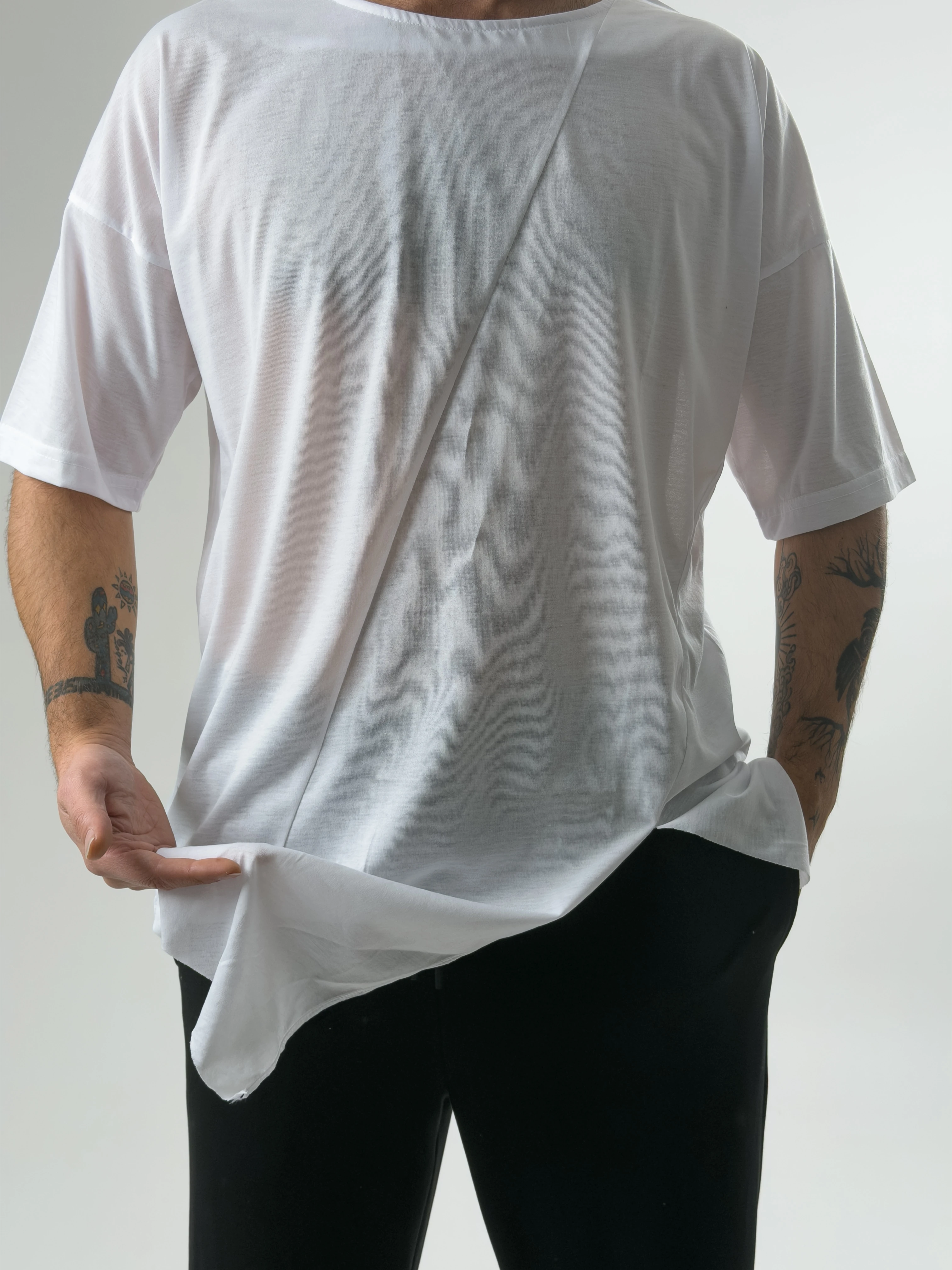 Asimetrik Erkek Beyaz T-Shirt COC2581