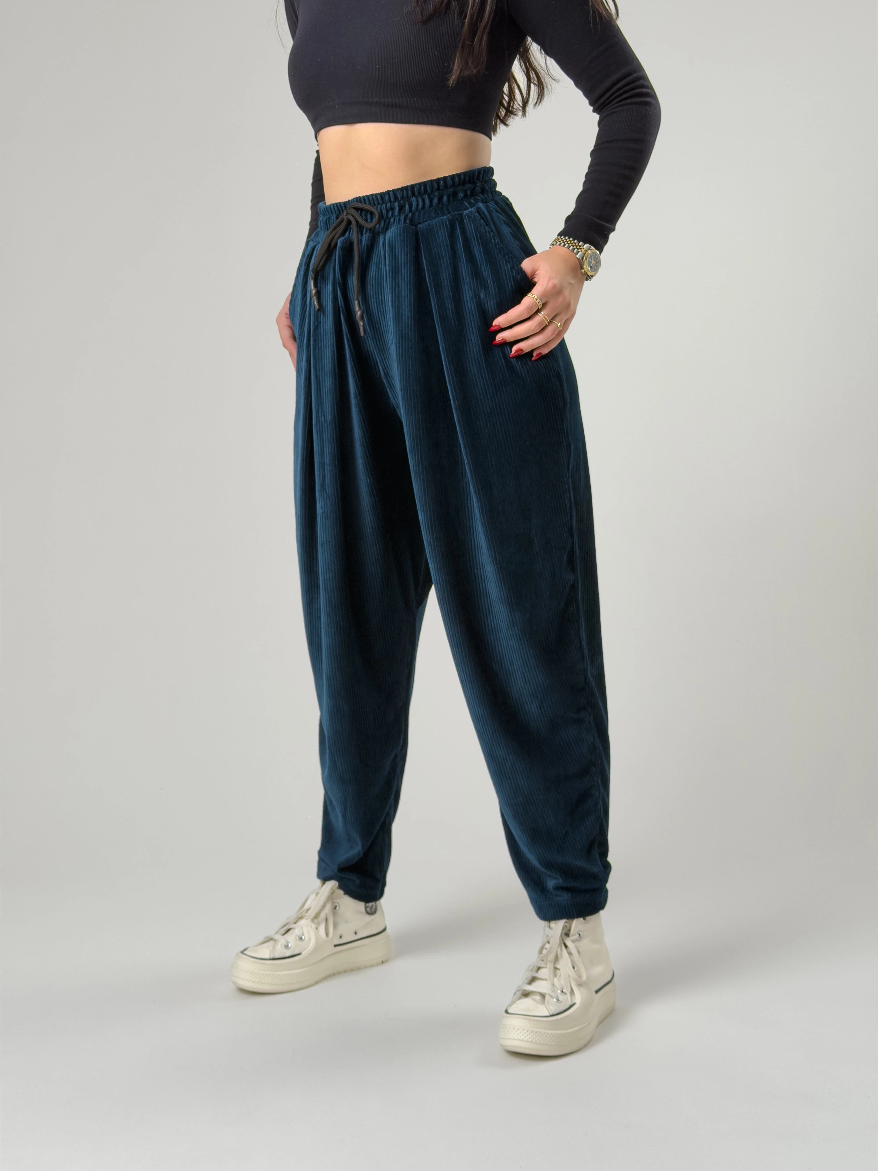 Petrol Pileli Kadın Jogger Pantolon COC2563