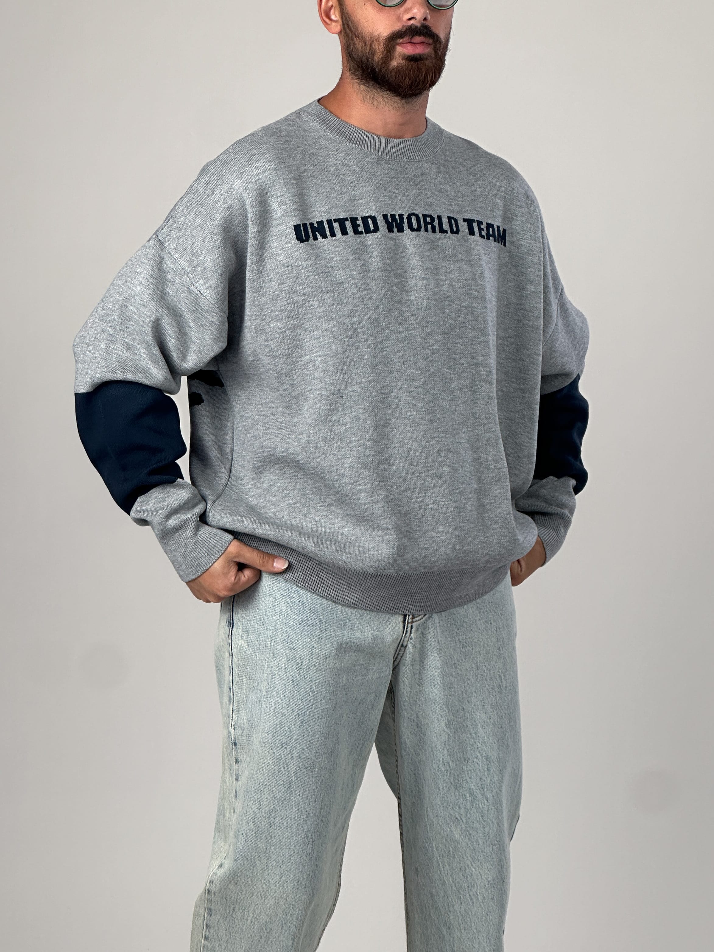 Oversize Gri New York Erkek Triko Sweat