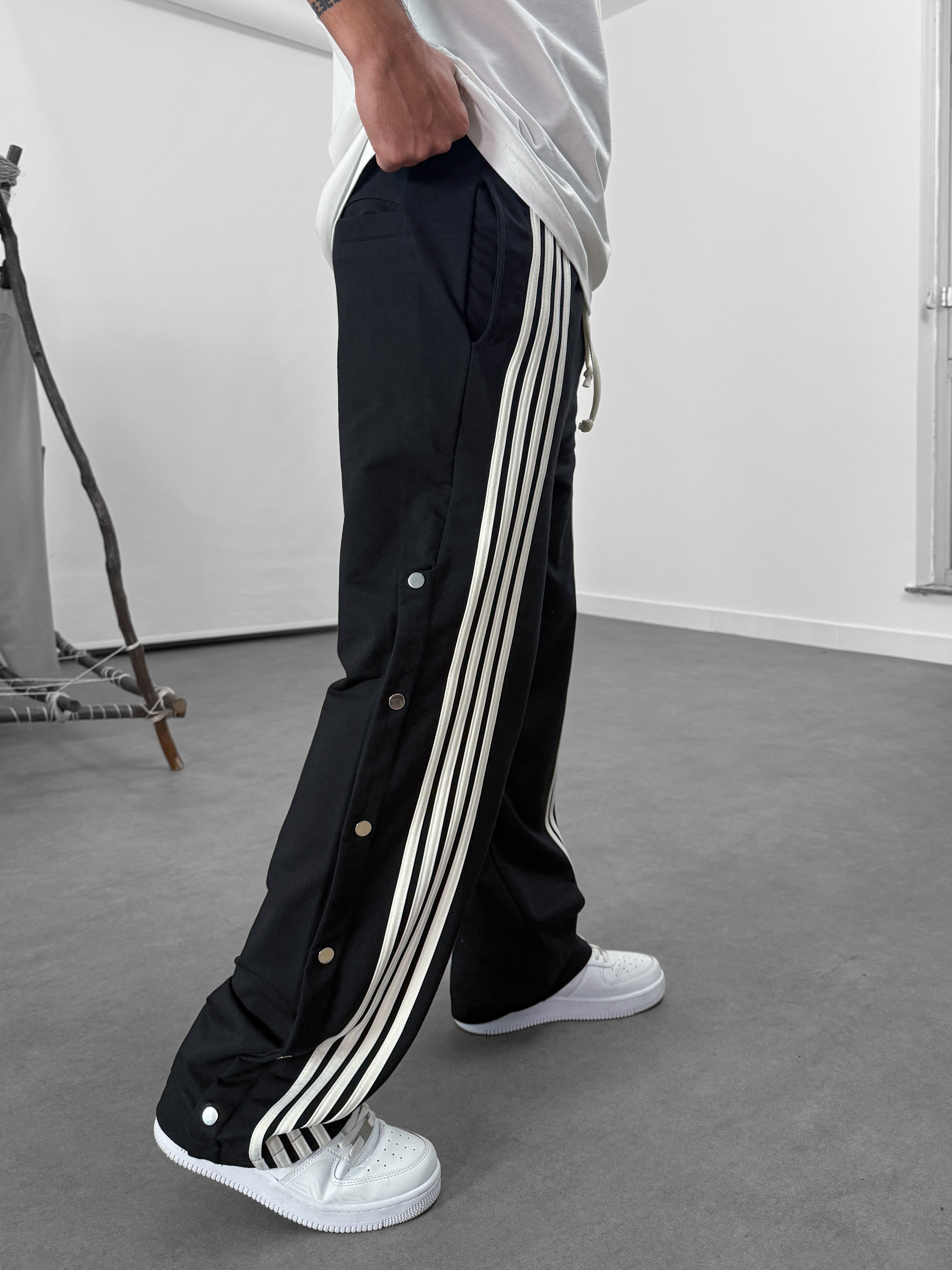 Şeritli Siyah Erkek Baggy Pantolon