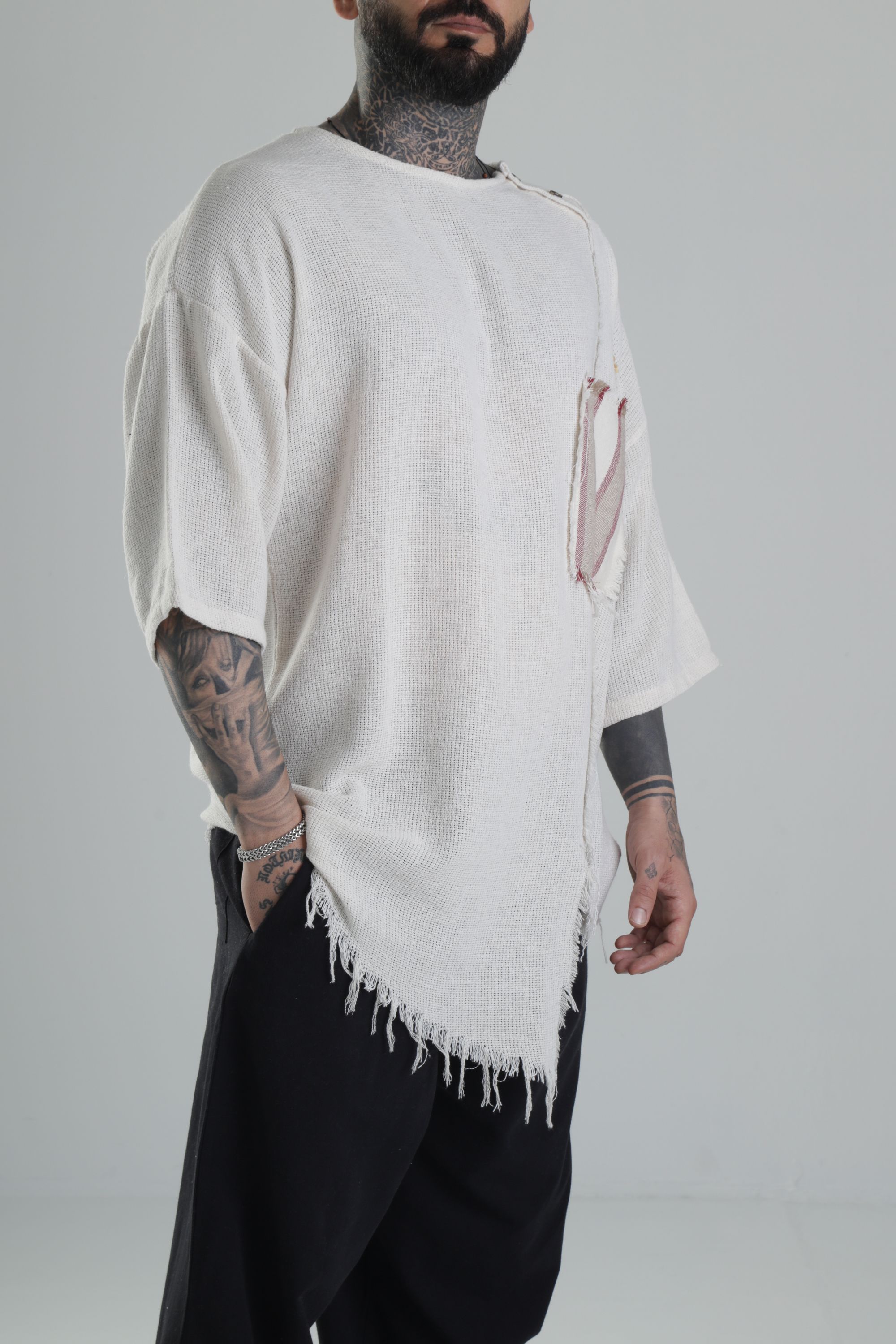 Bordo Cep Detaylı Oversize T-Shirt