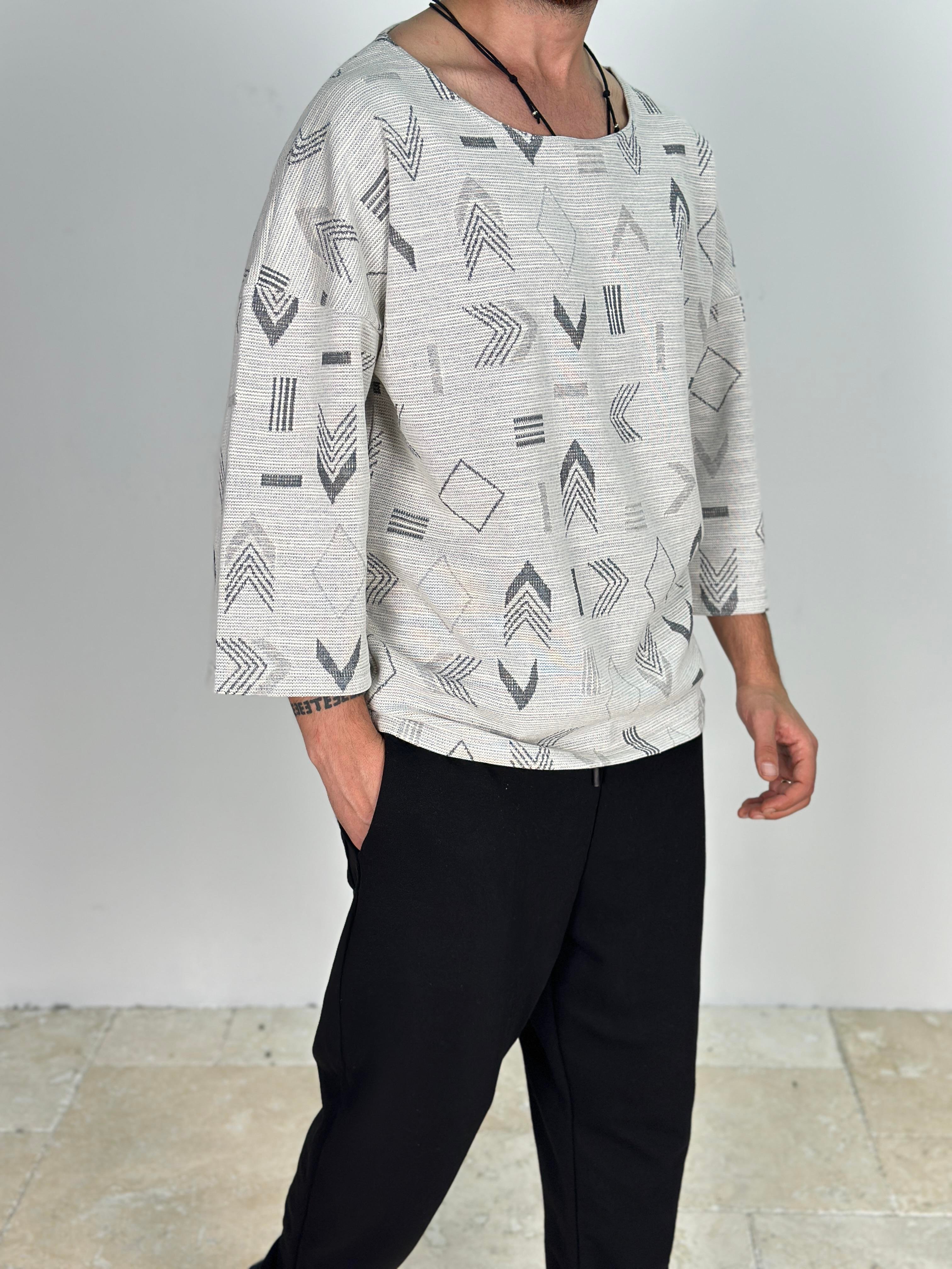 Ok Desenli Fakir Kol T-Shirt