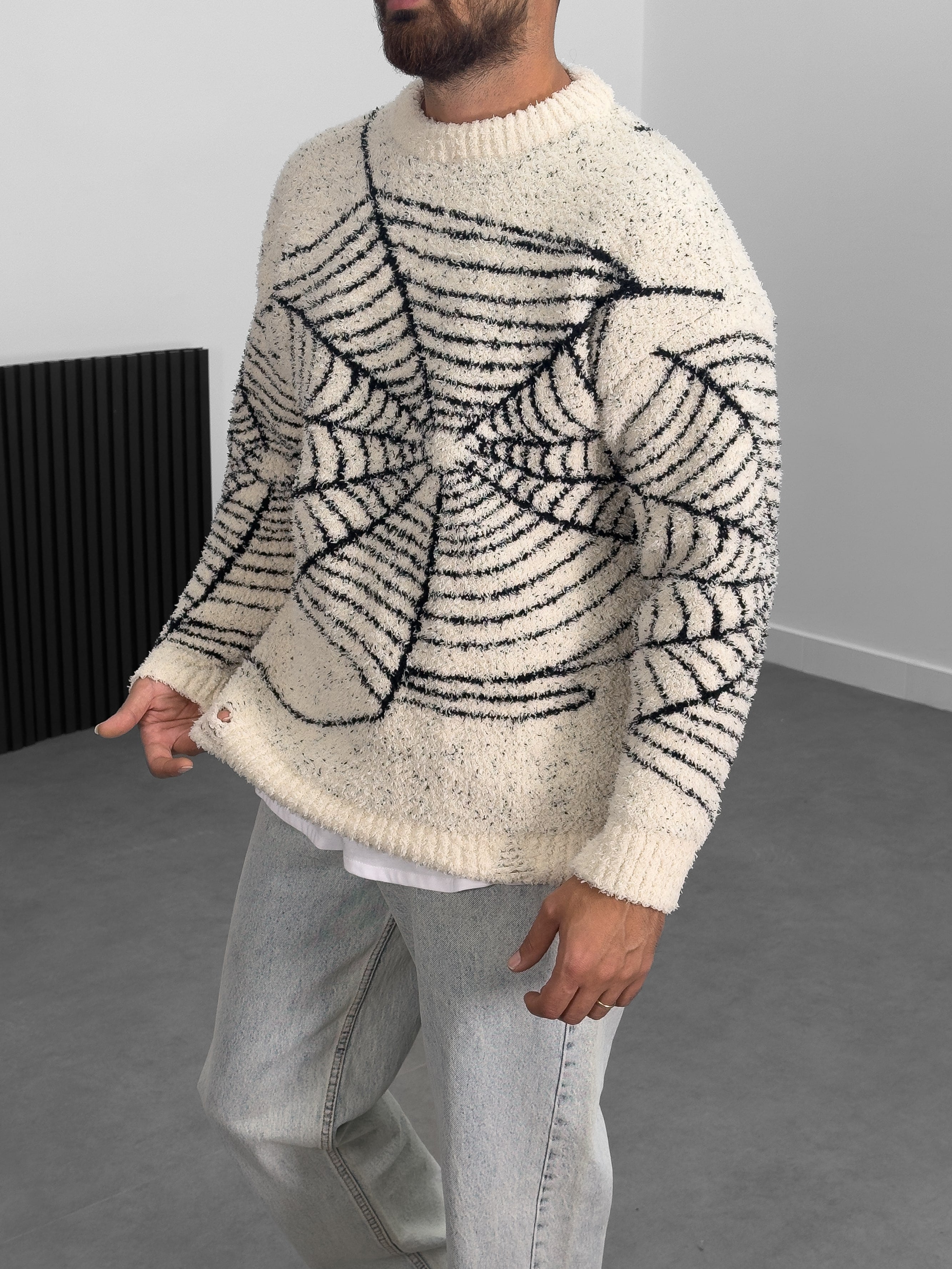 Örümcek Ağı Detaylı Erkek Peluş Sweatshirt