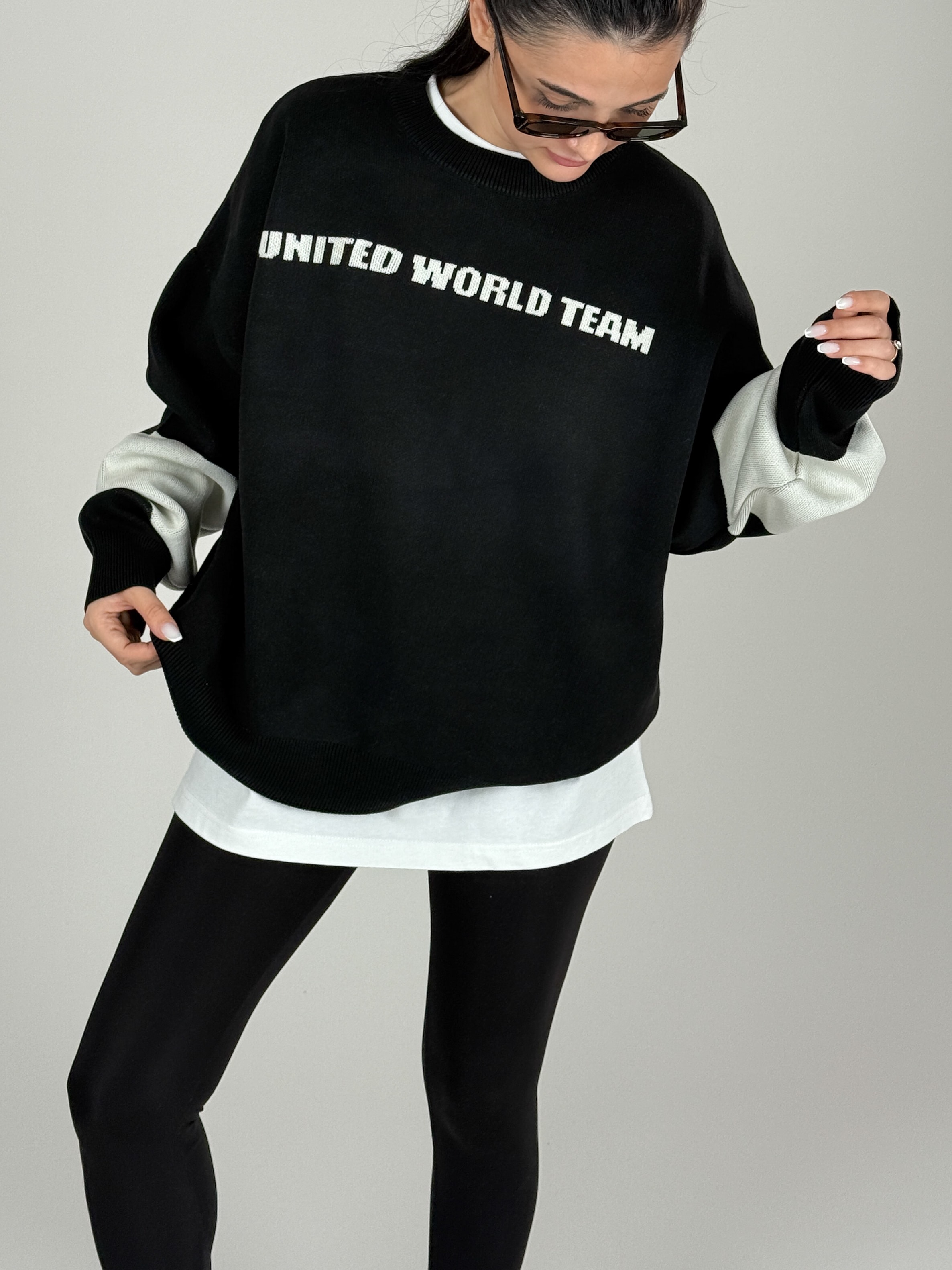 Oversize Siyah New York Kadın Triko Sweat