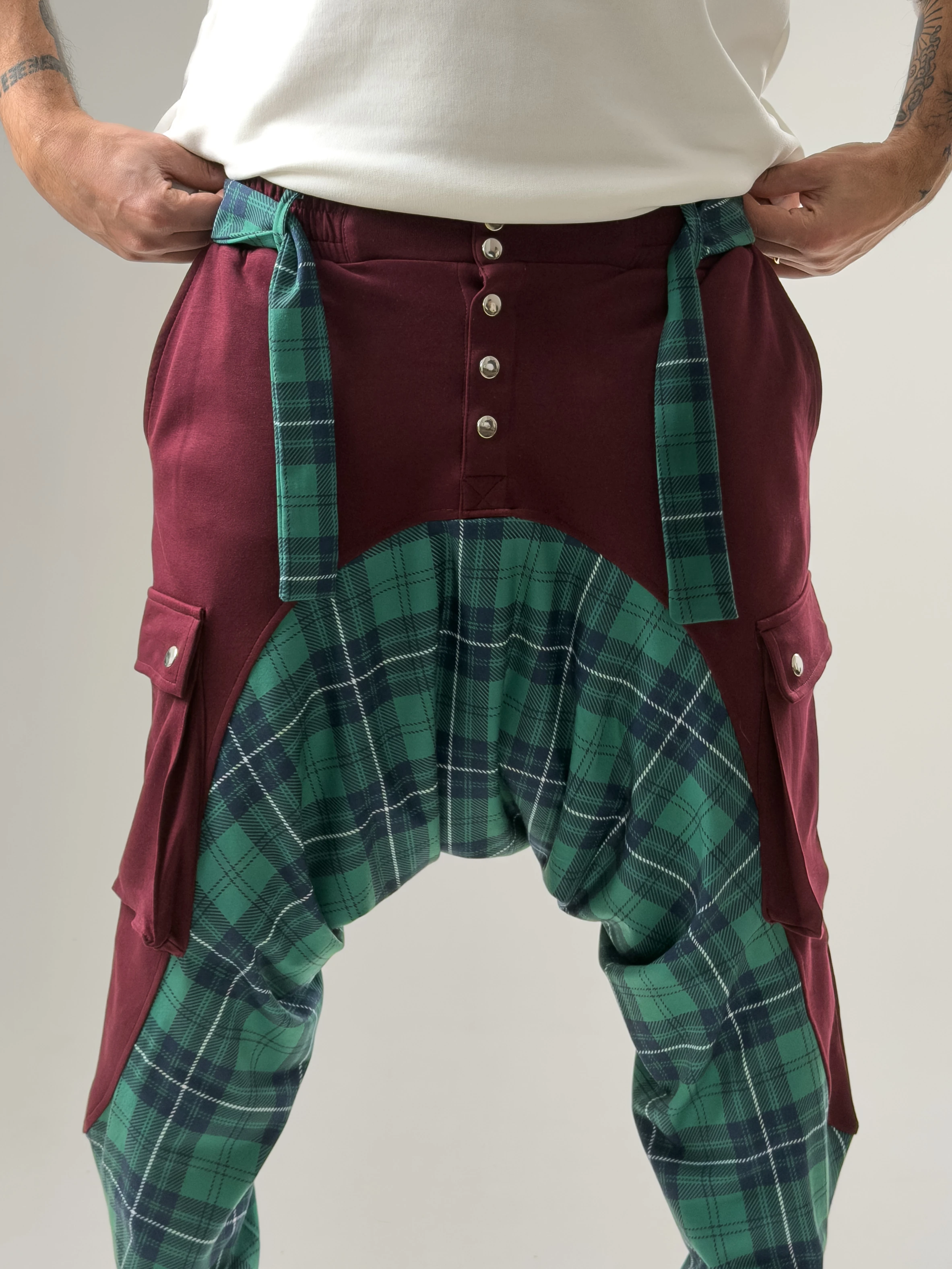 Garni Tasarım Erkek Bordo Etnik Desenli Spor Şalvar COC2614