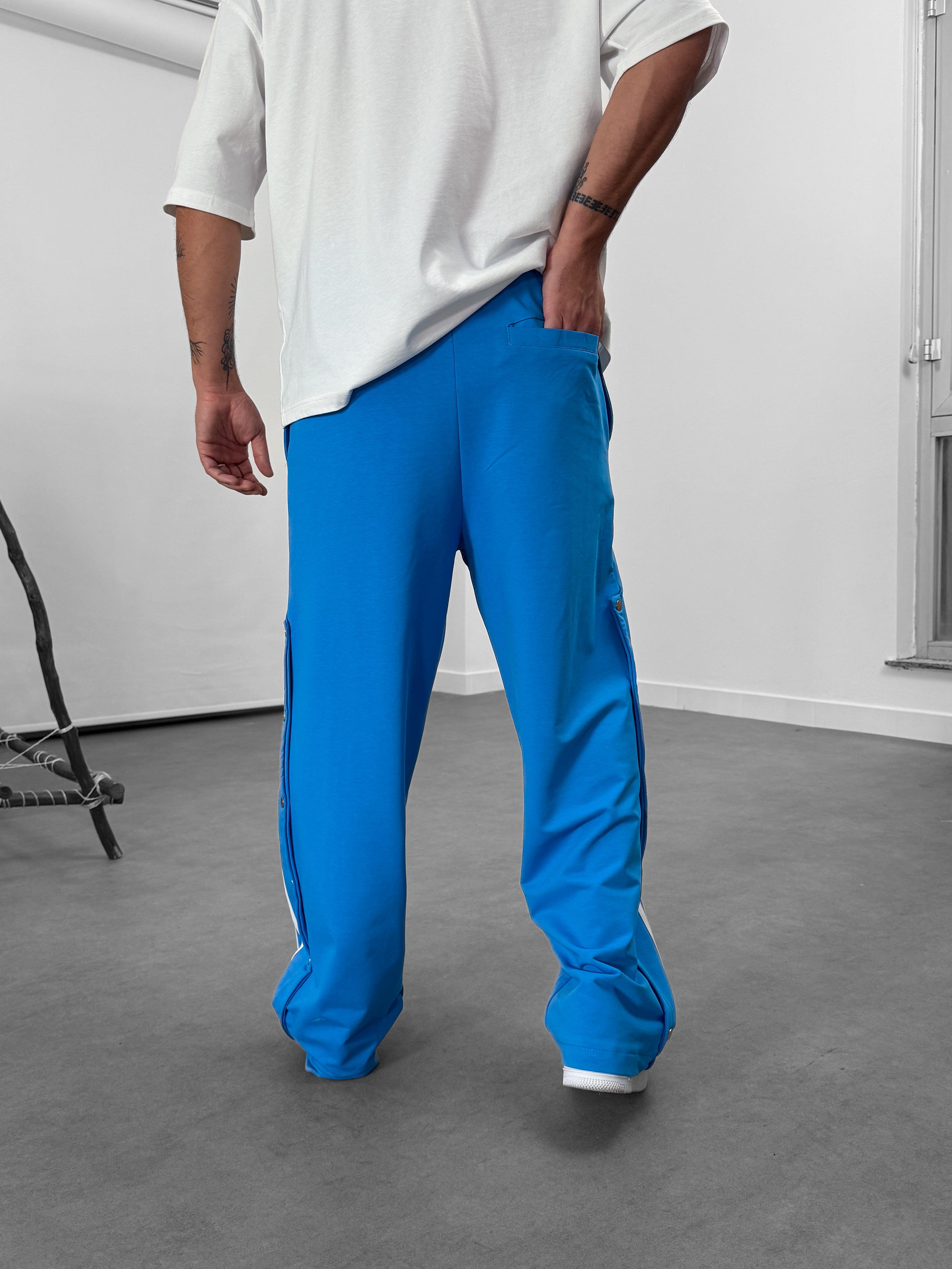 Şeritli Mavi Erkek Baggy Pantolon