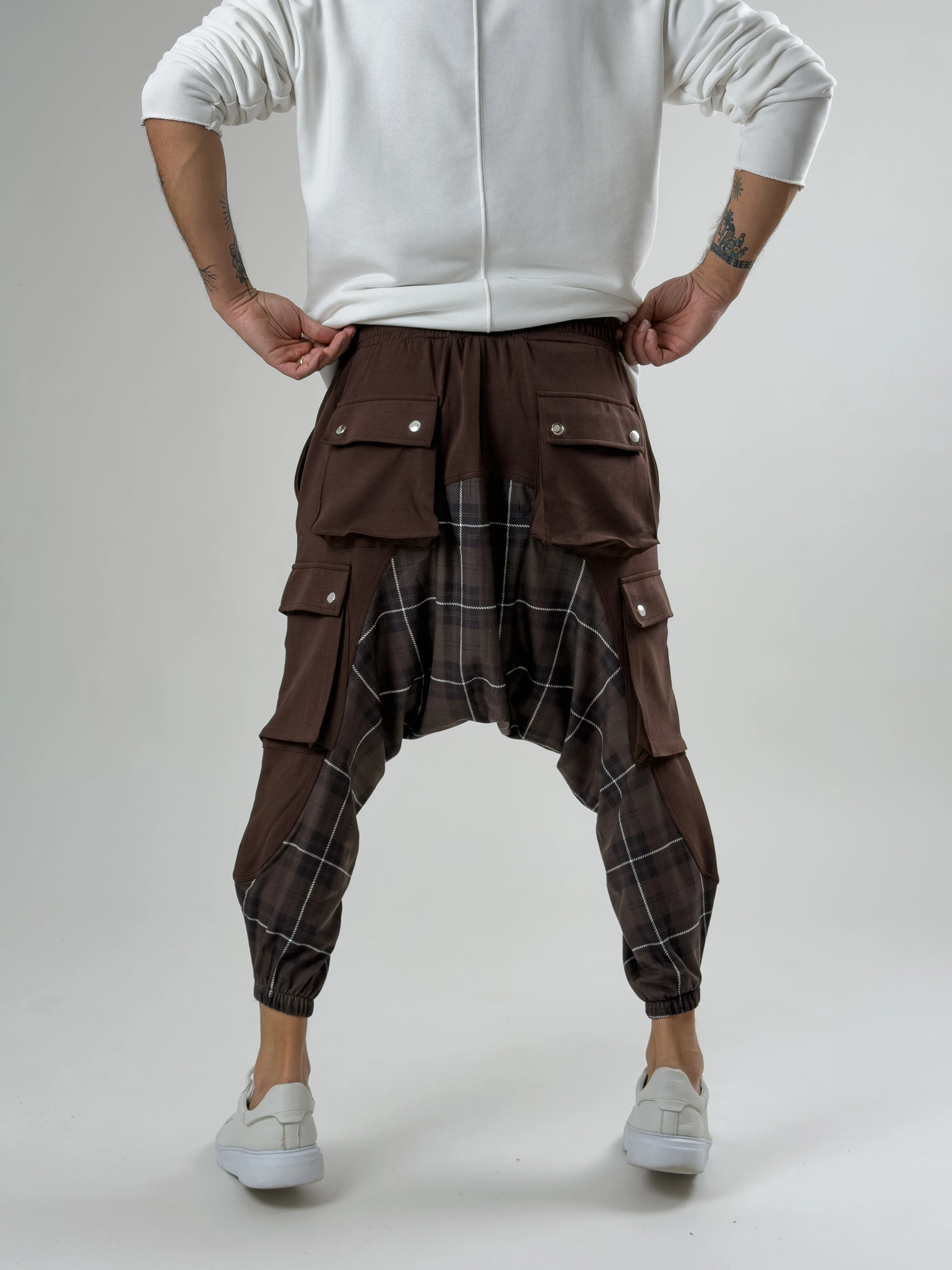 Garni Tasarım Erkek Kahverengi Etnik Desenli Spor Şalvar COC2616