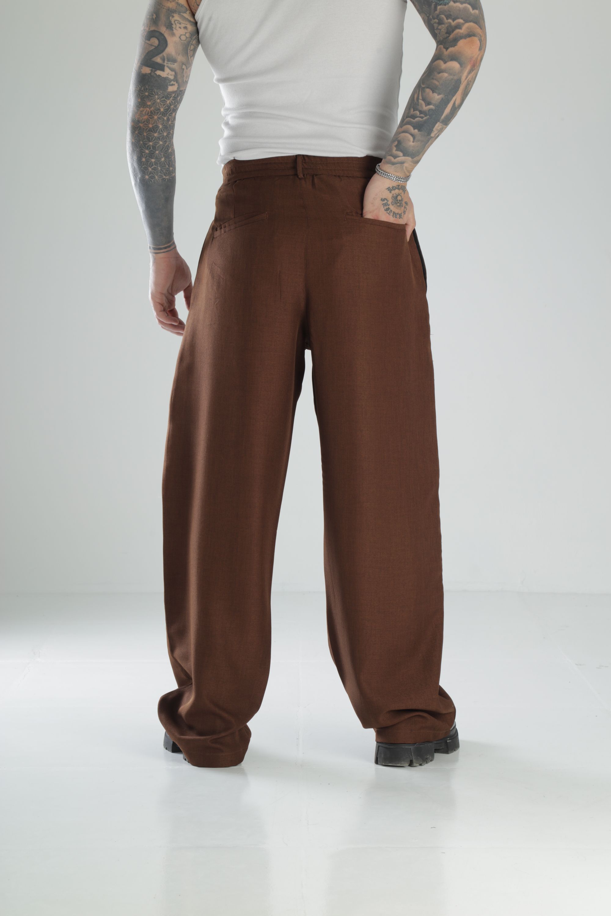 Double Face Kumaş Kahve Baggy Pantolon