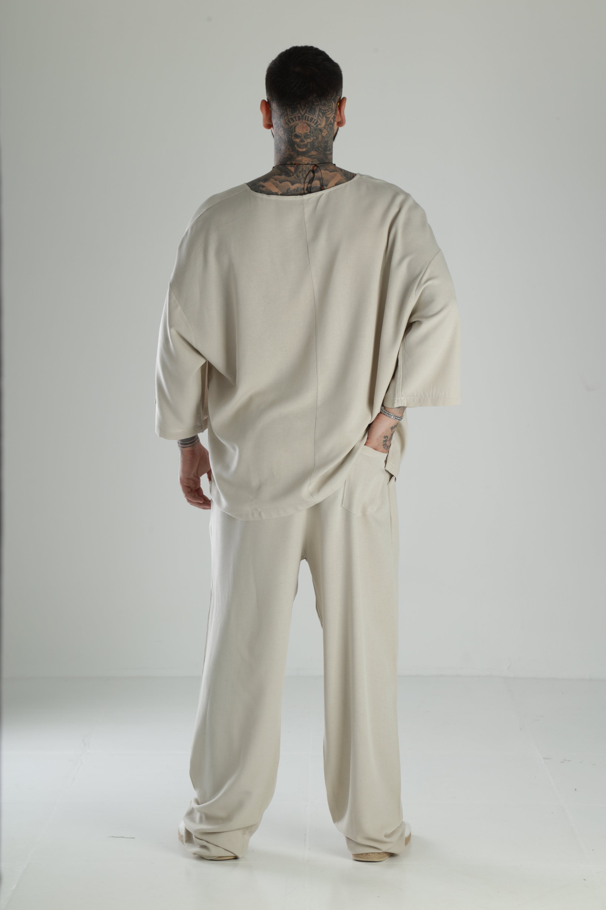 Oversize Bej Keten Takım