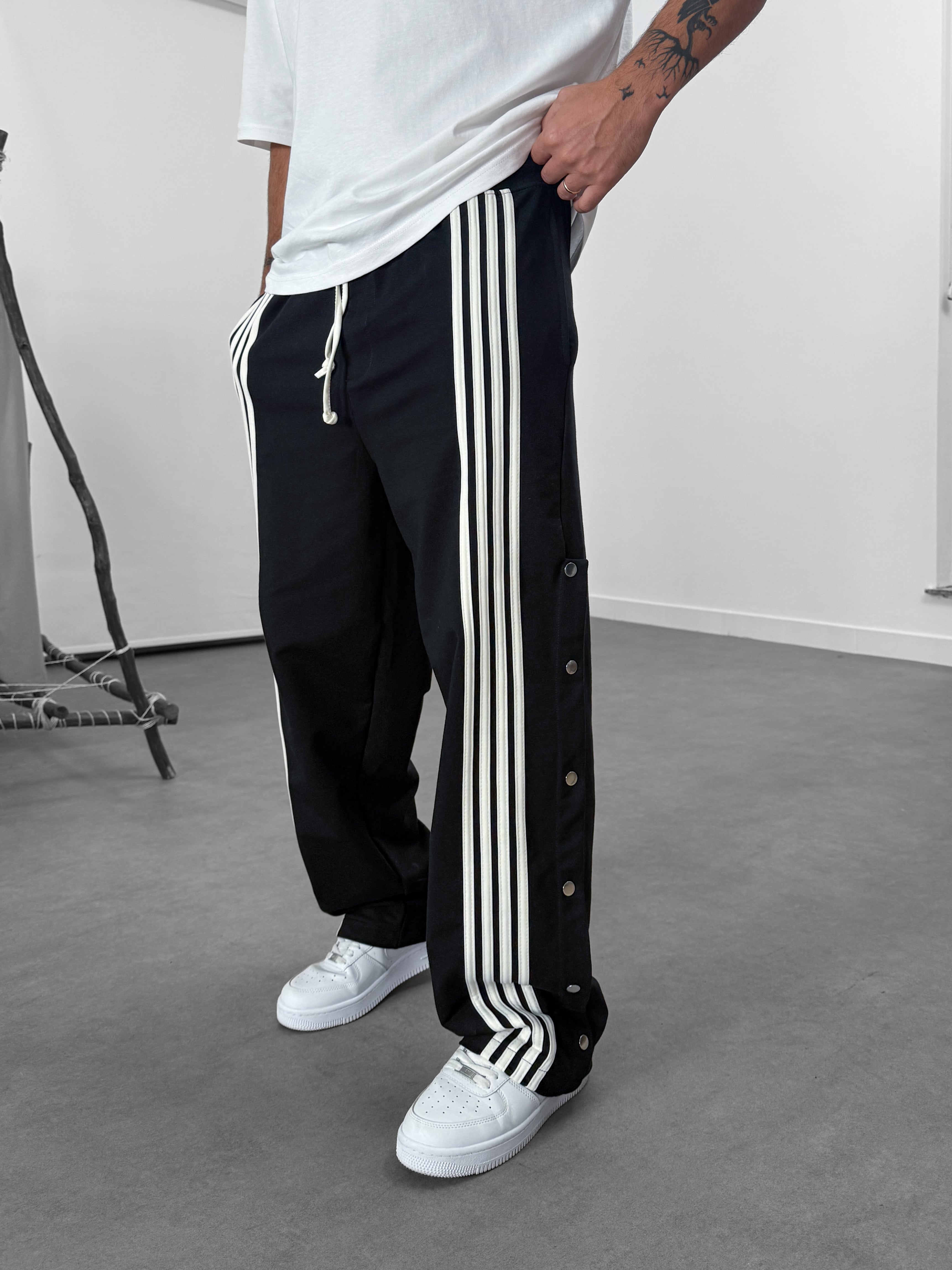 Şeritli Siyah Erkek Baggy Pantolon