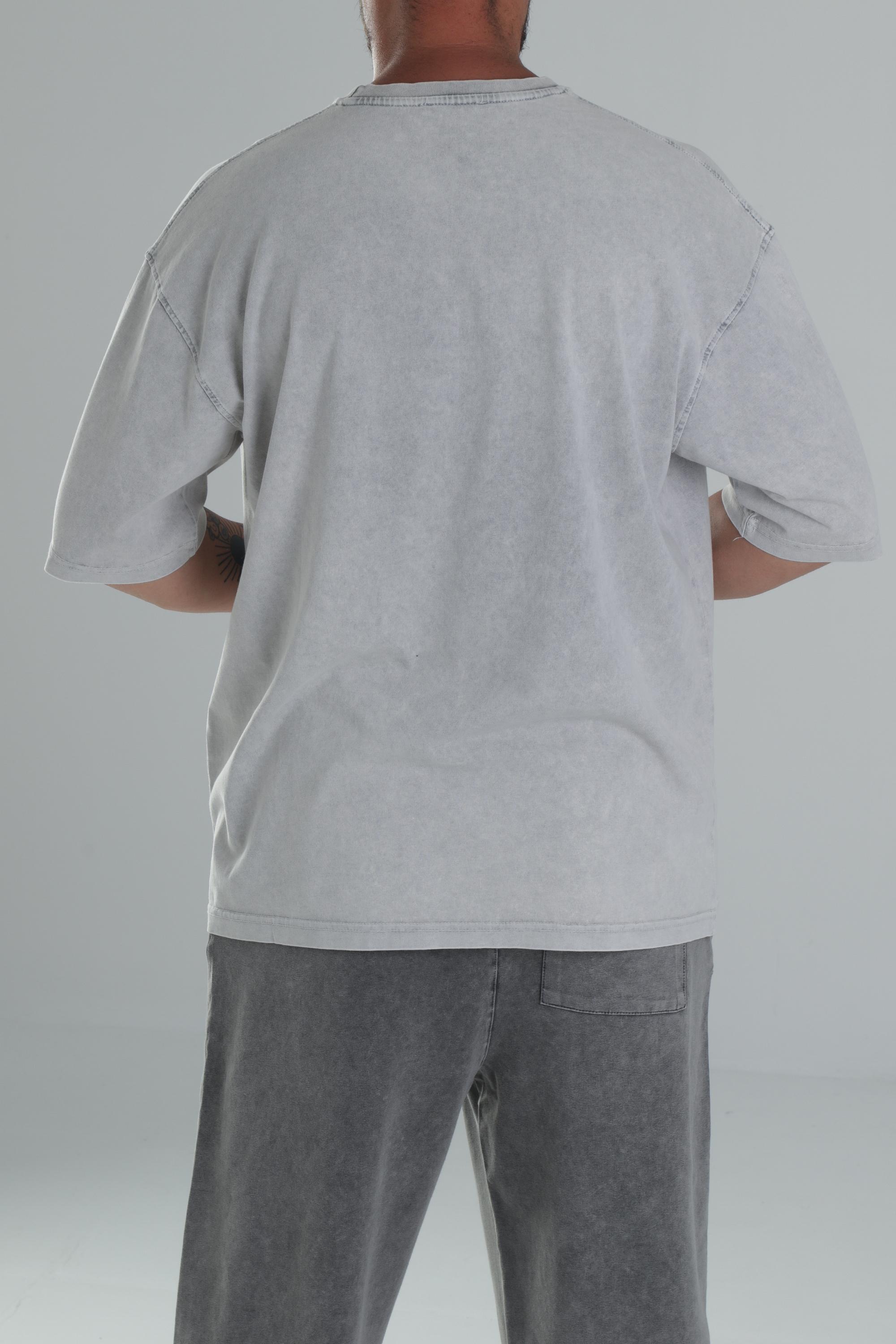 Yıkamalı Gri Oversize T-Shirt