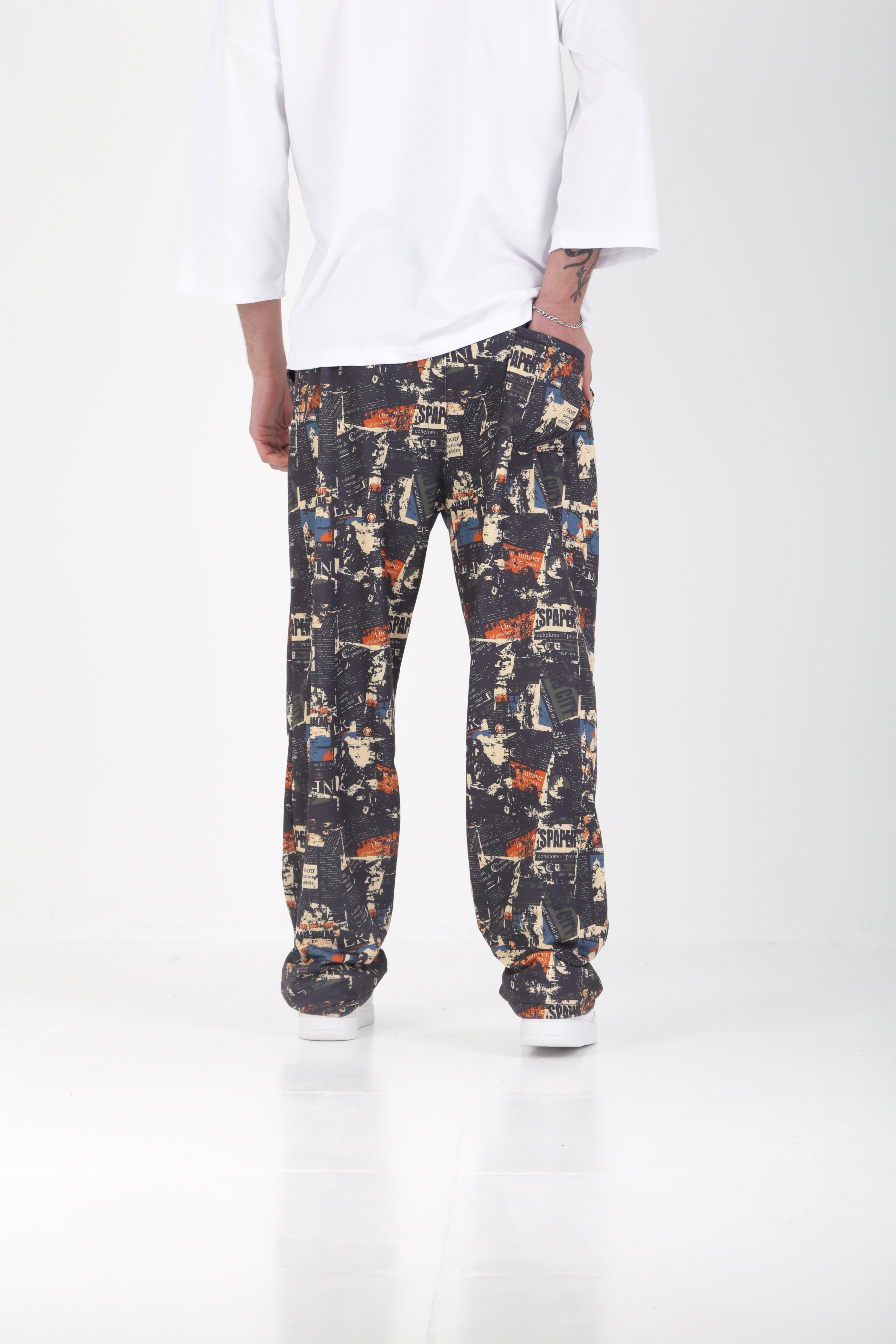 Gazete Desenli Baggy Pantolon