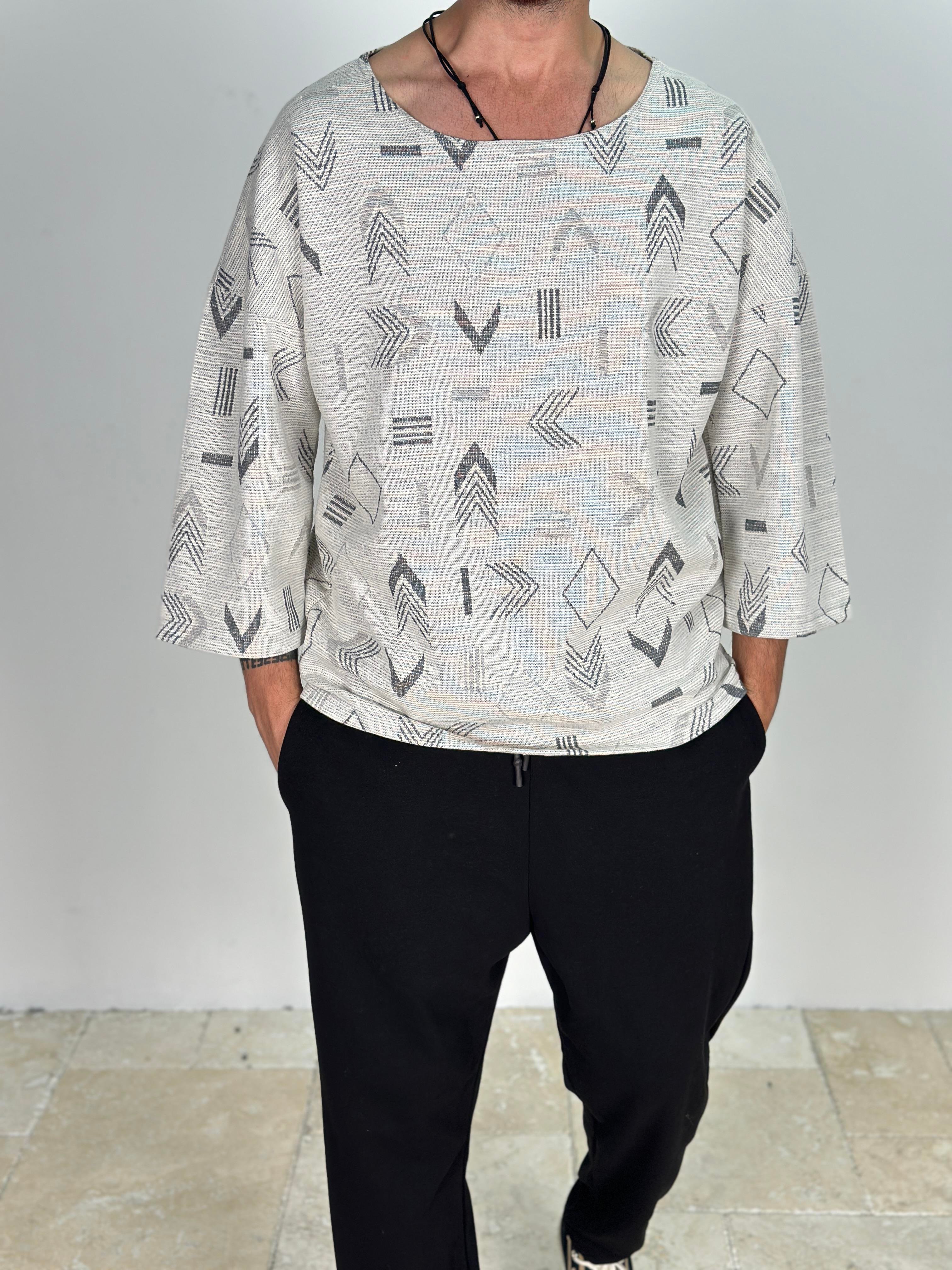 Ok Desenli Fakir Kol T-Shirt