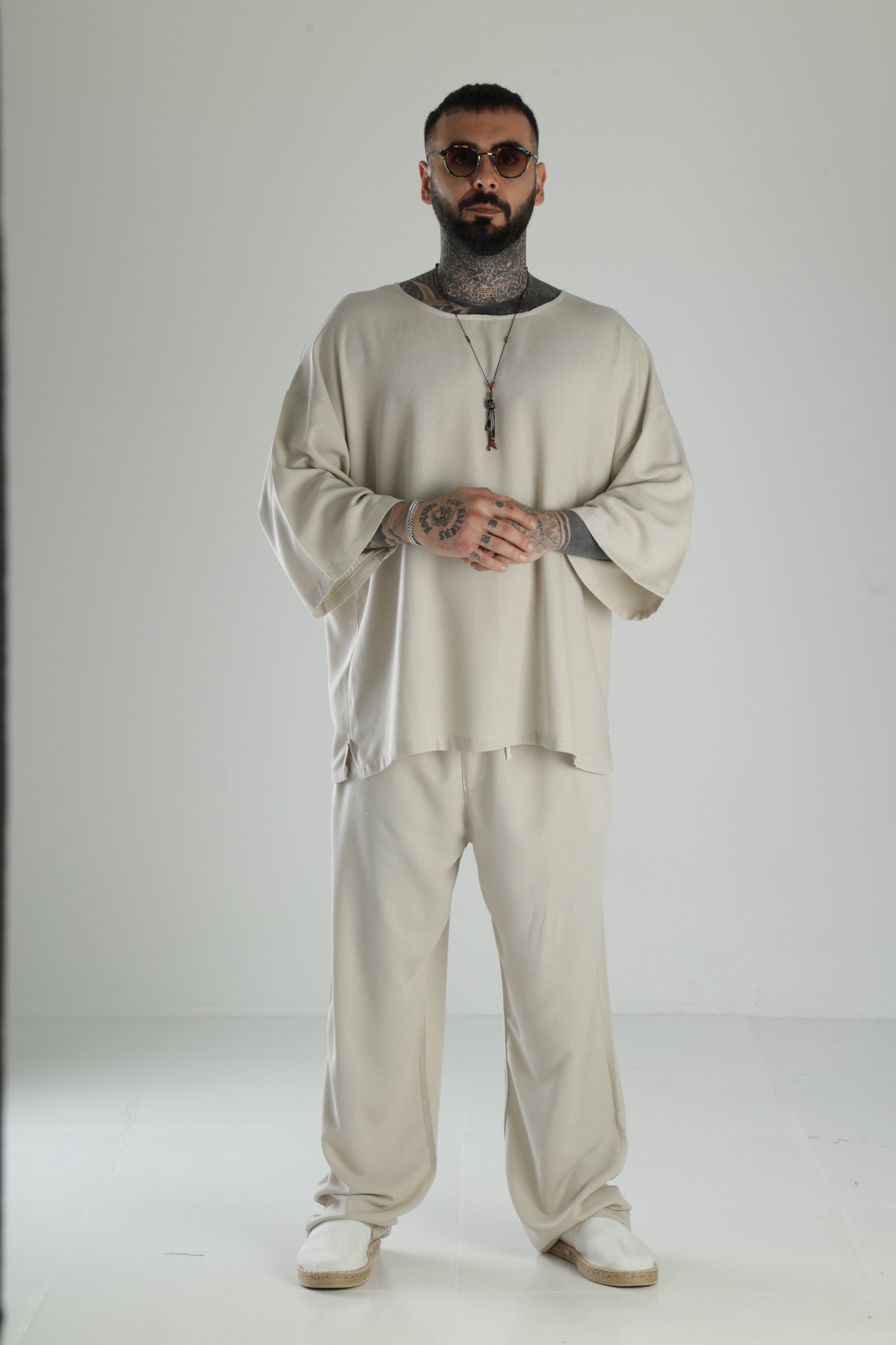 Oversize Bej Keten Takım
