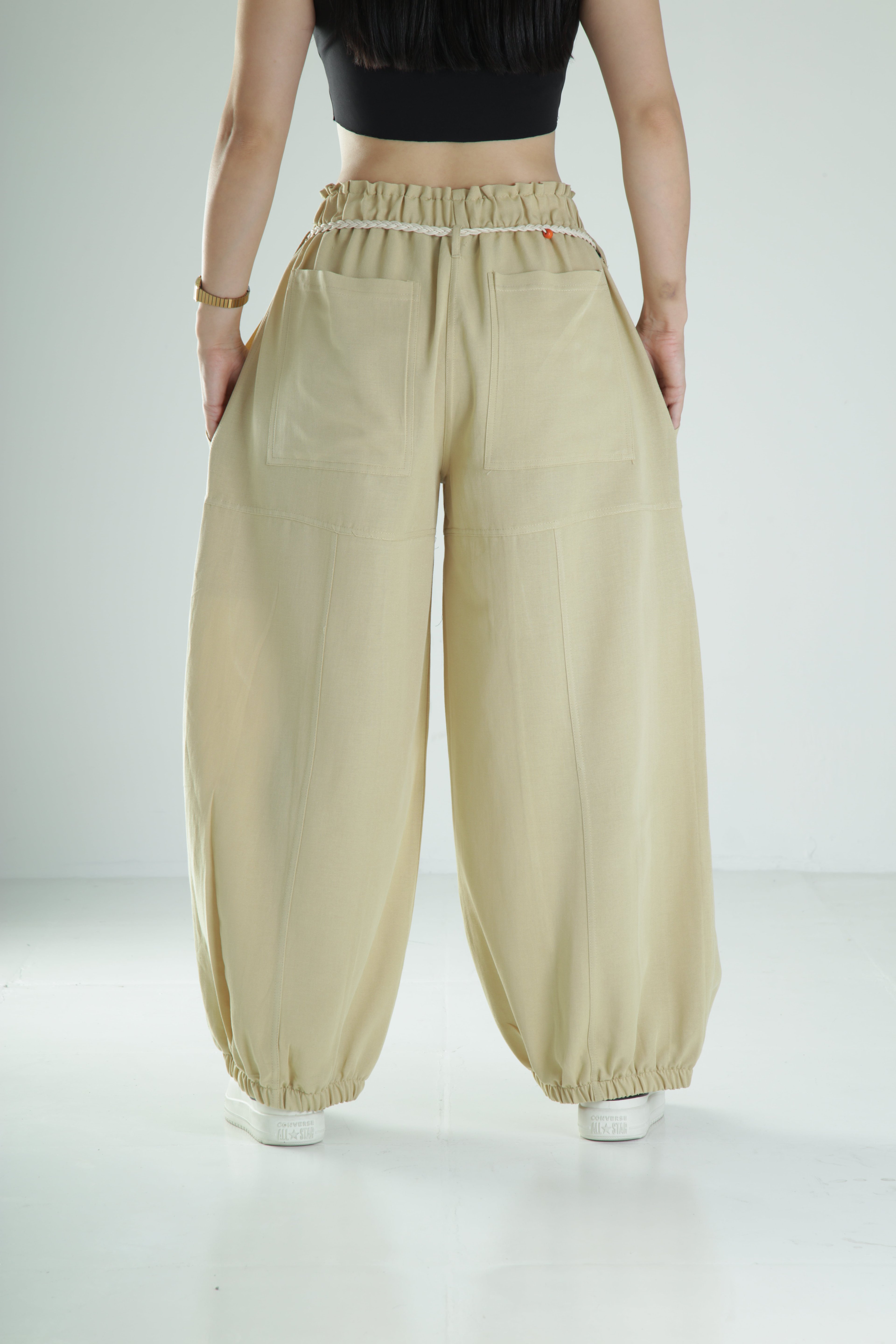 Tasarım Keten Açık Yeşil Baggy Pantolon