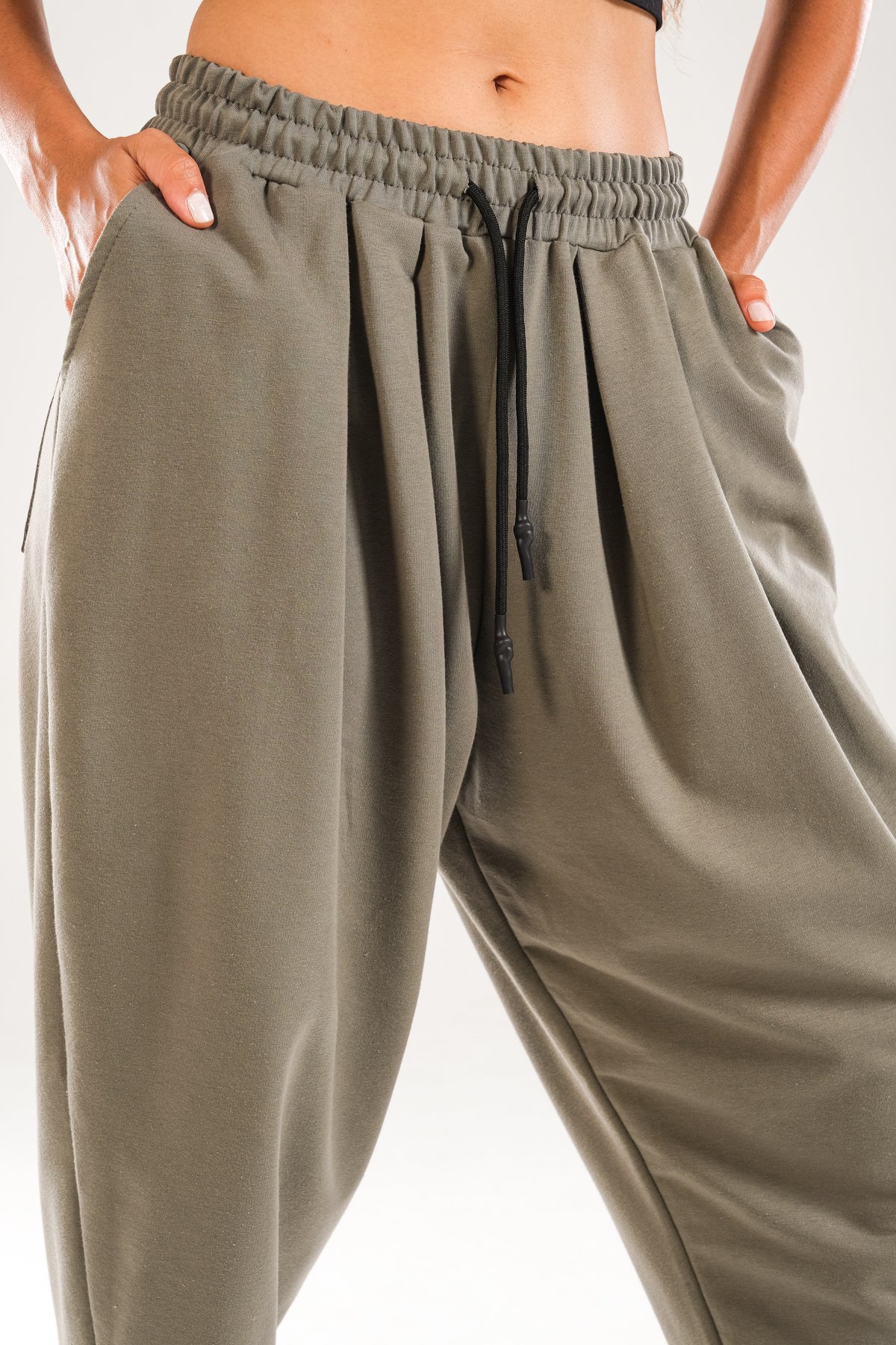 Yeşil Pileli Jogger Pantolon