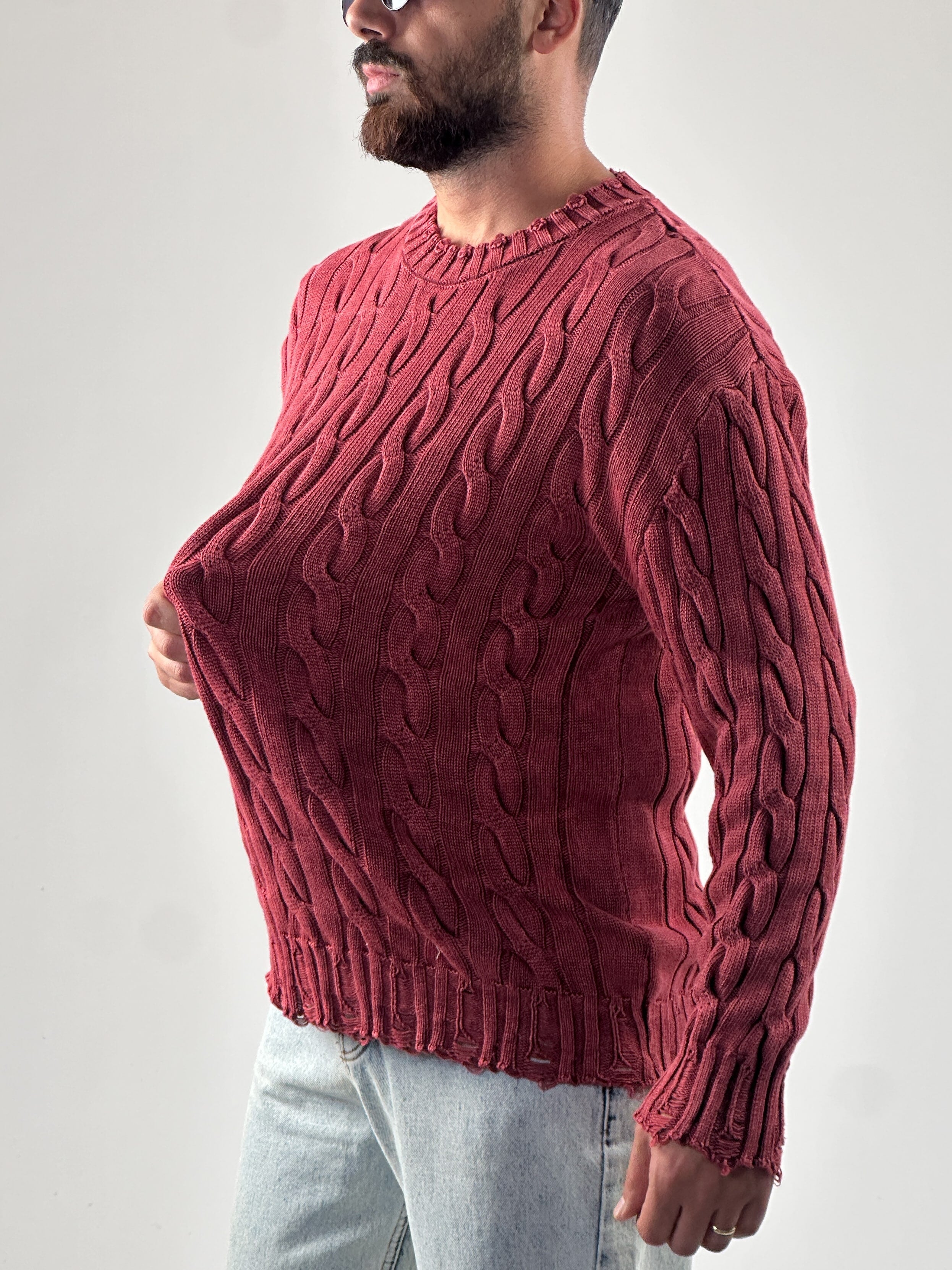 Bordo Triko Erkek Sweatshirt