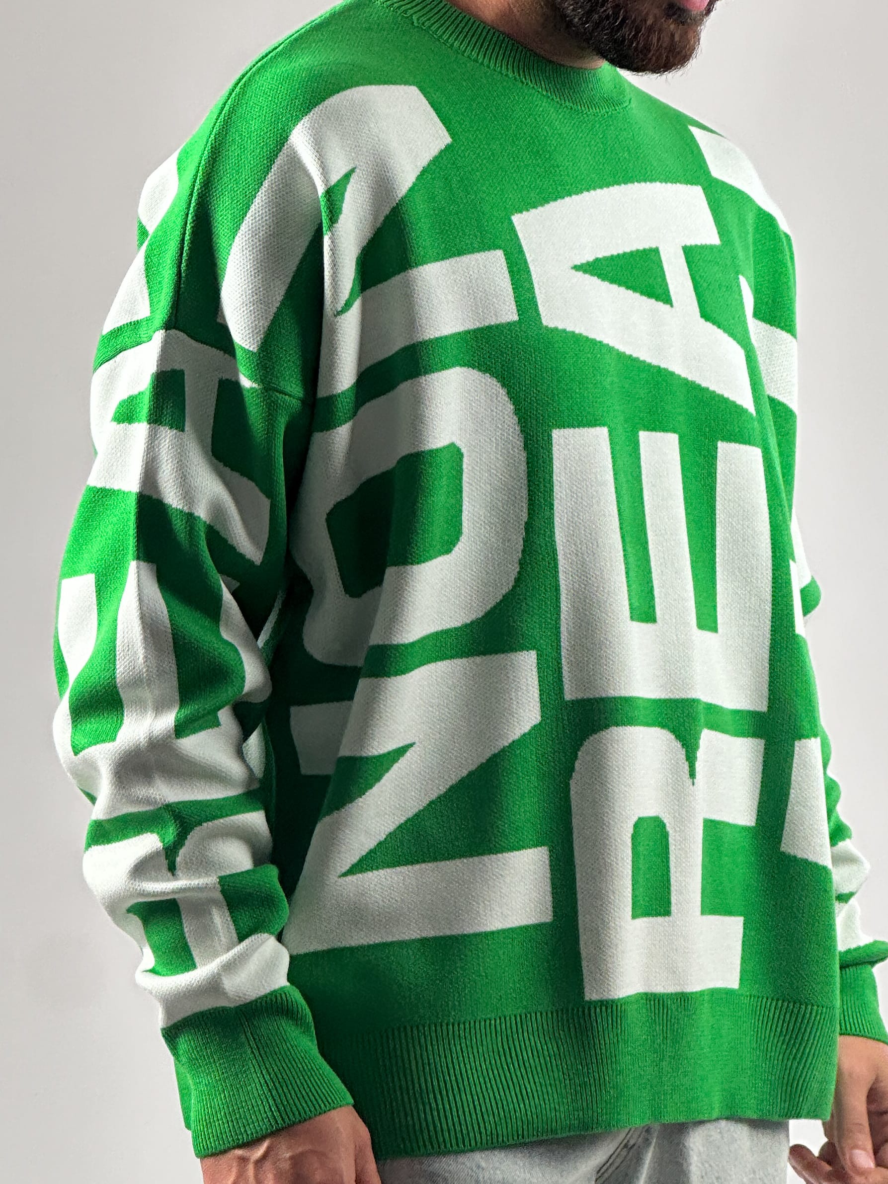Bold Print Oversize Yeşil Erkek Sweat