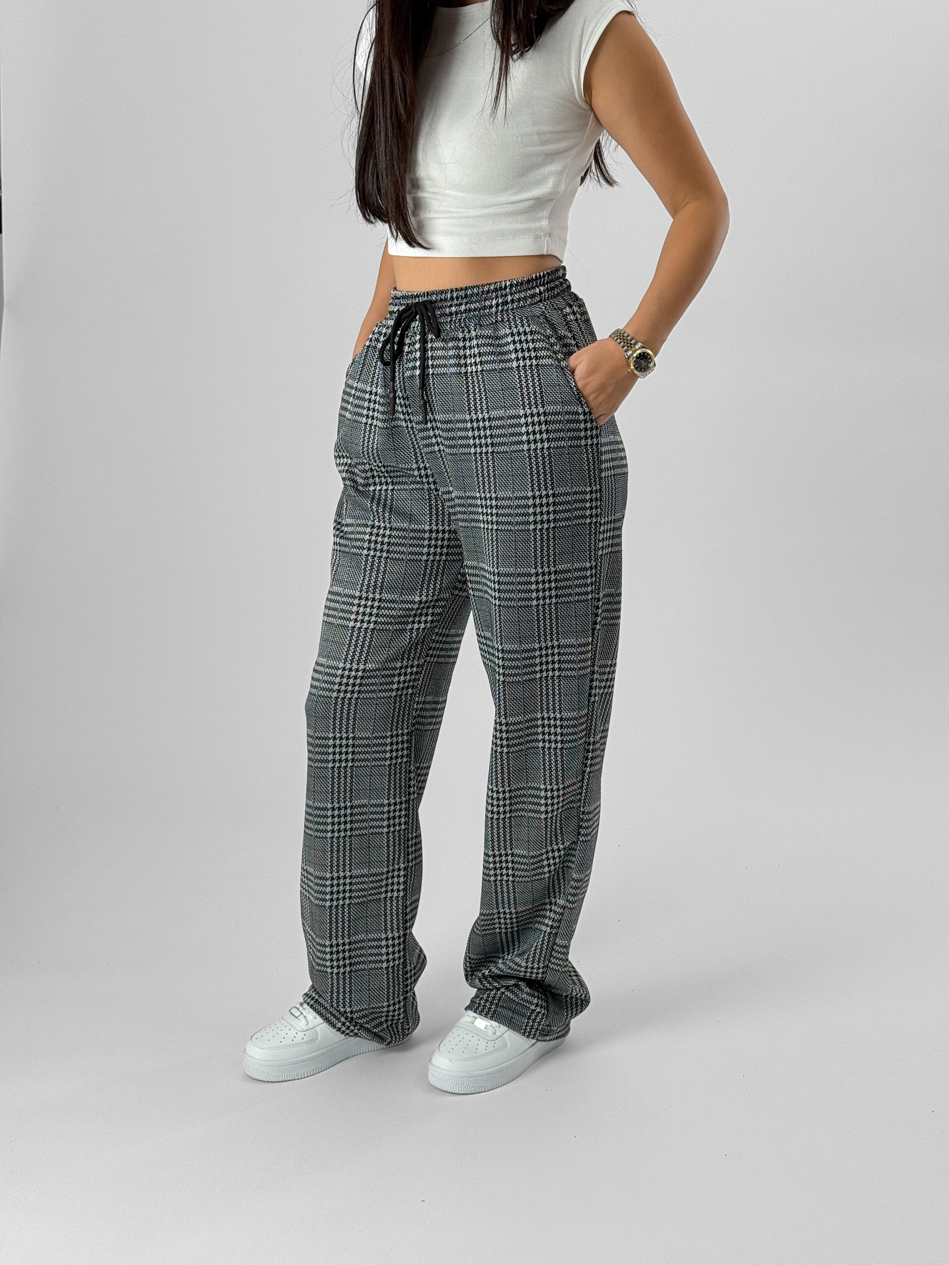 Ekose Kadın Baggy Pantolon