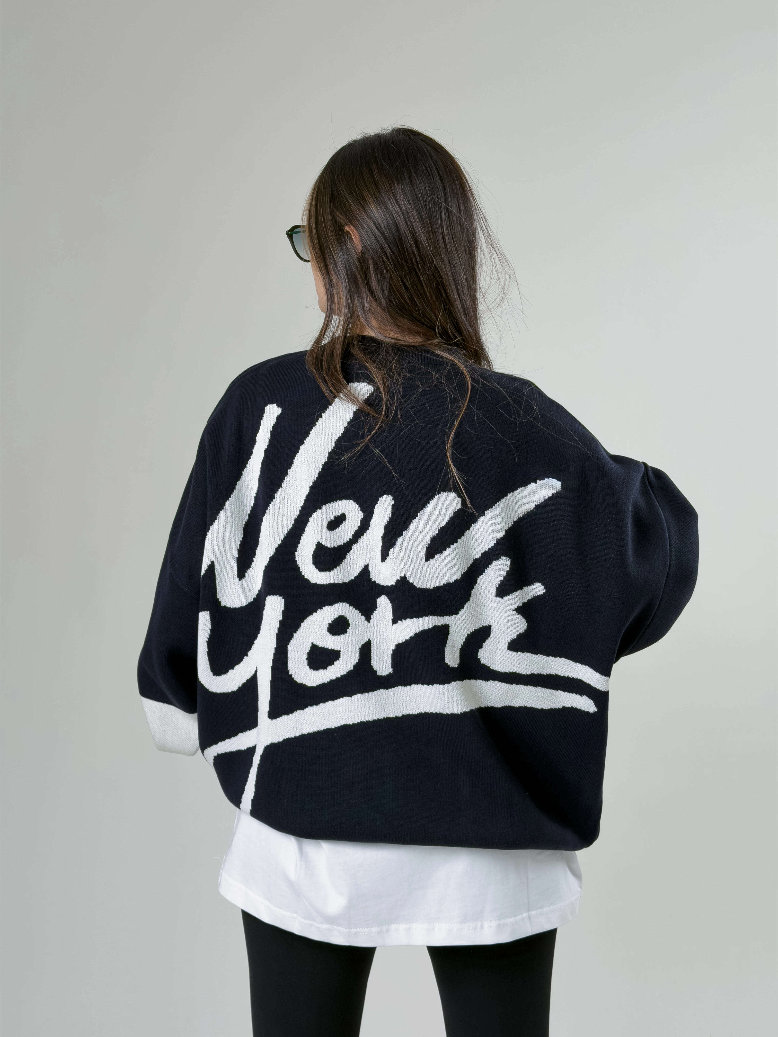 Oversize New York Kadın Lacivert Triko COC2579