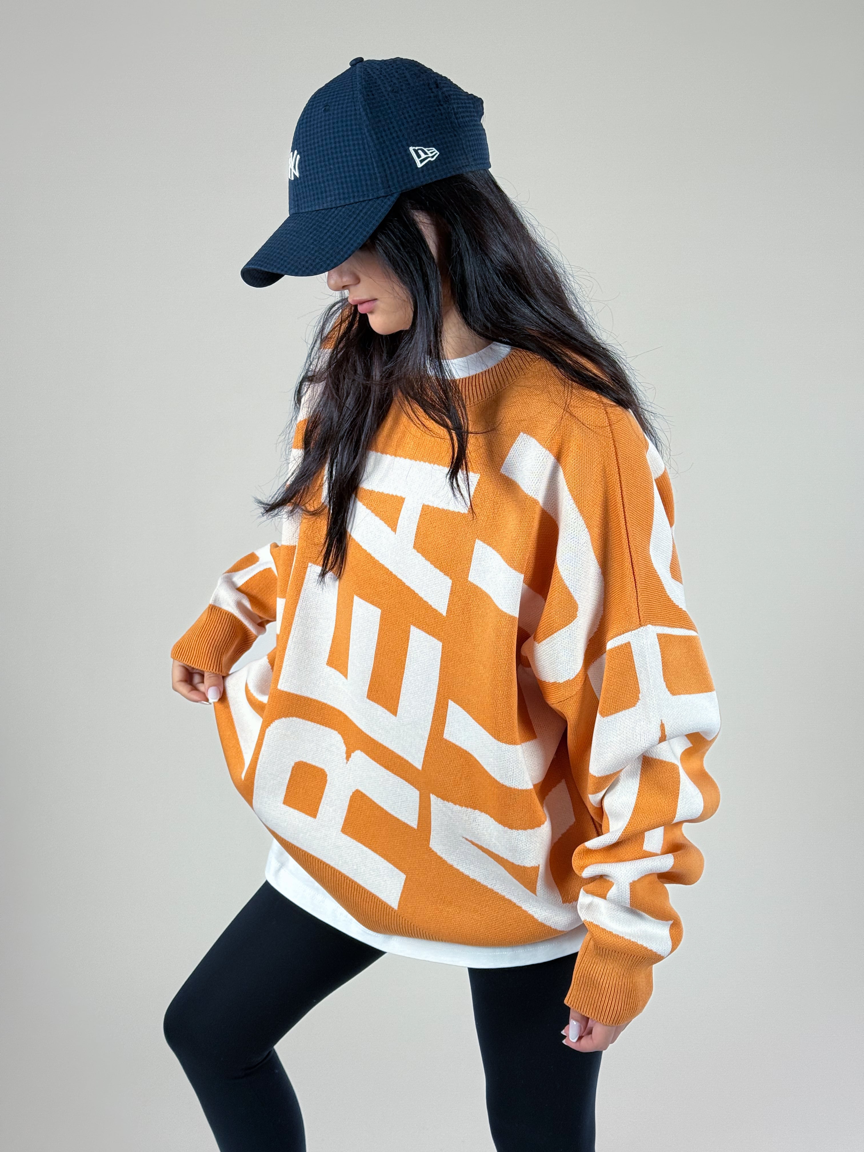 Bold Print Oversize Kadın Turuncu Sweat