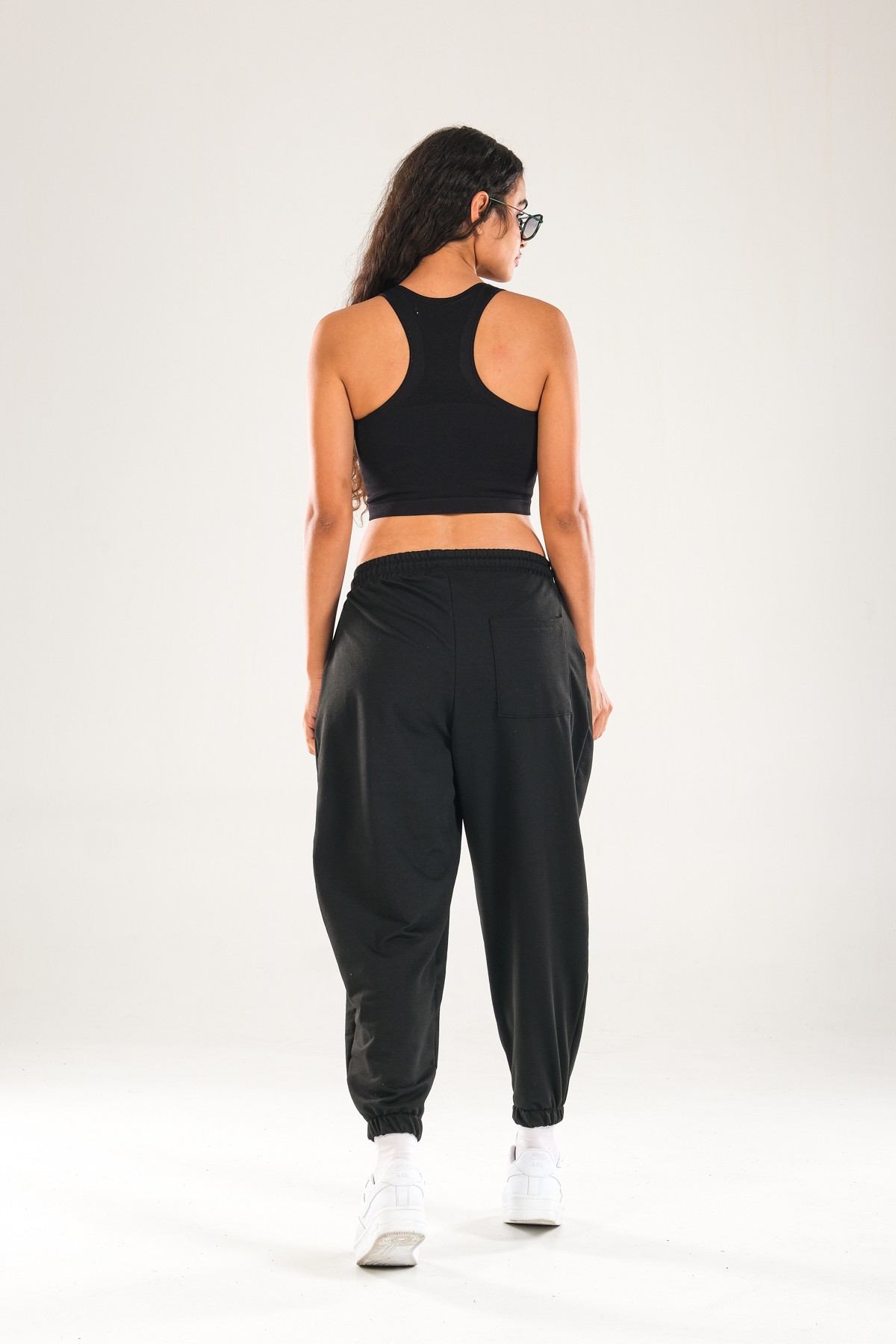 Paça Lastikli Pileli Siyah Jogger Pantolon
